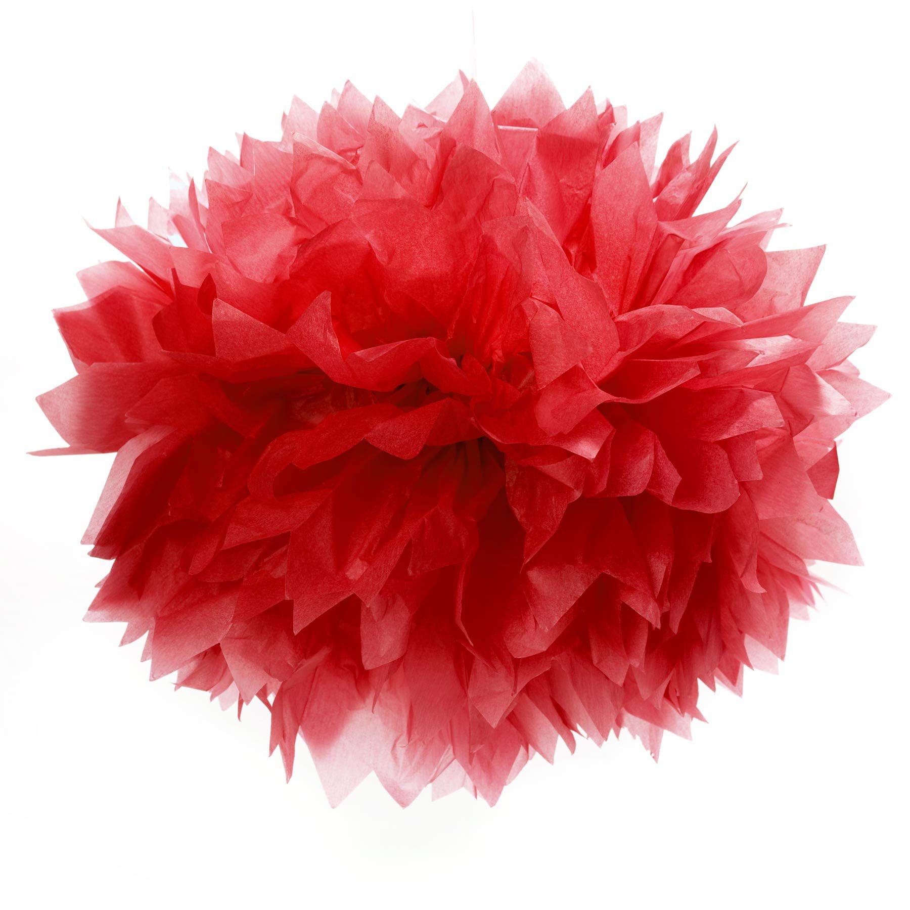 Red Hanging Floral Pom-Pom Decoration, Fluffy Tissue Paper Ball, 16 inches - 3 Count