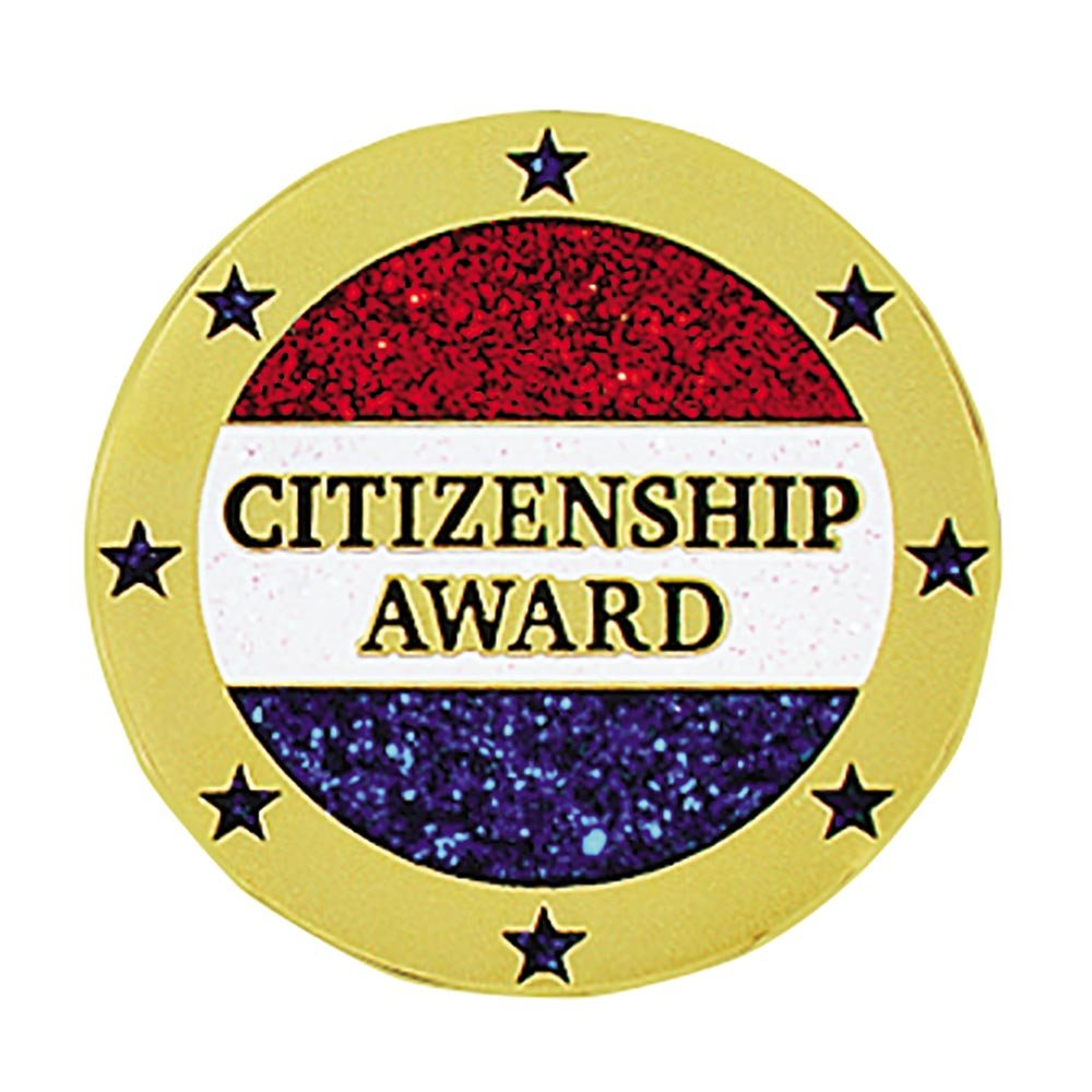 Red, White and Blue Glitter Citizenship Award Pins, 12 Pins
