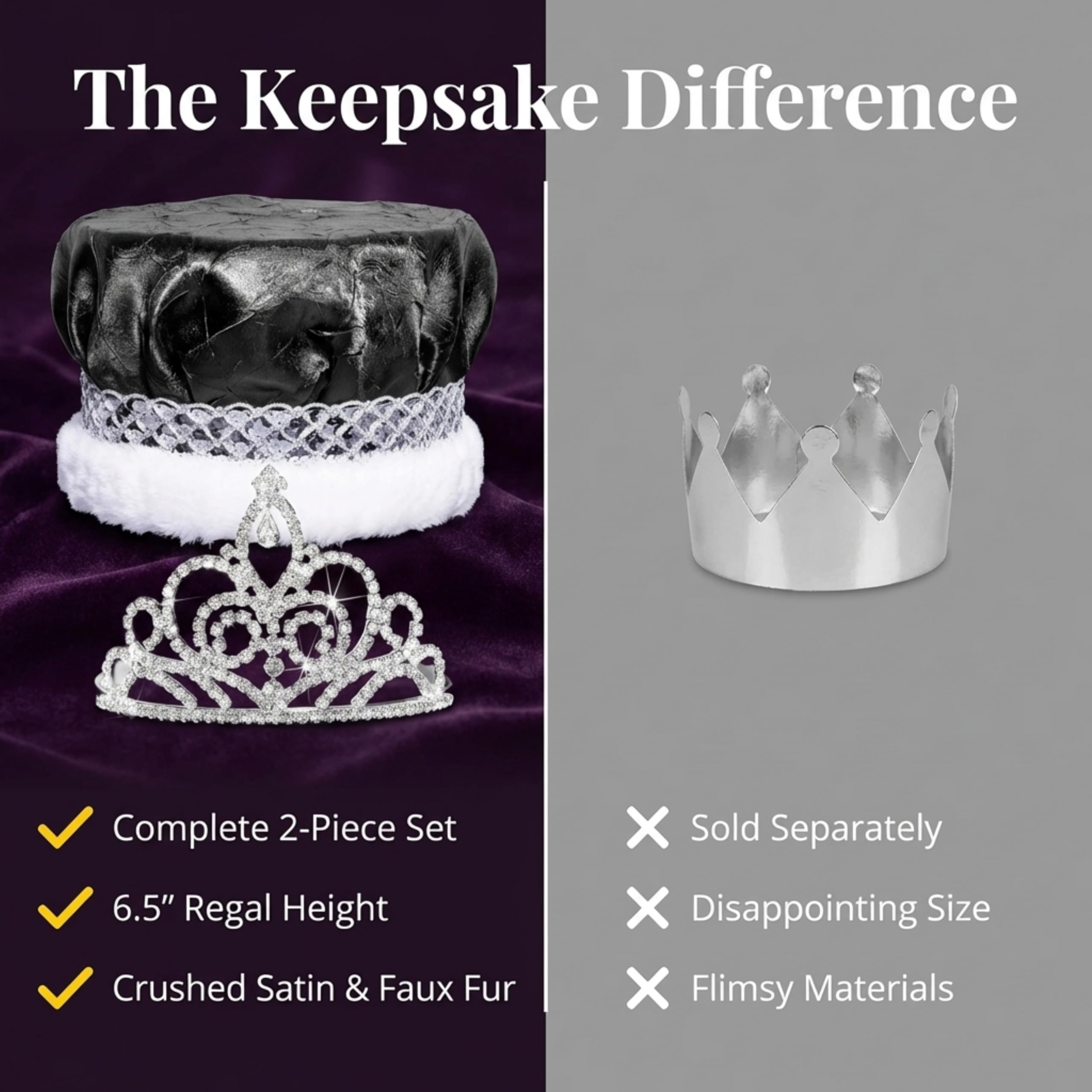 Sutton Tiara and Crushed Satin Crown with Silver Band and White Fur - Image 7