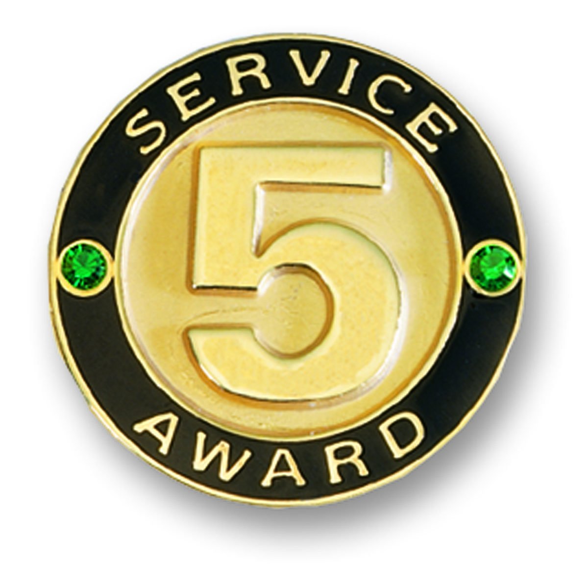 TCDesignerProducts 5 Year Service Gold Award Pin with Green Gemstones, 12 Pins