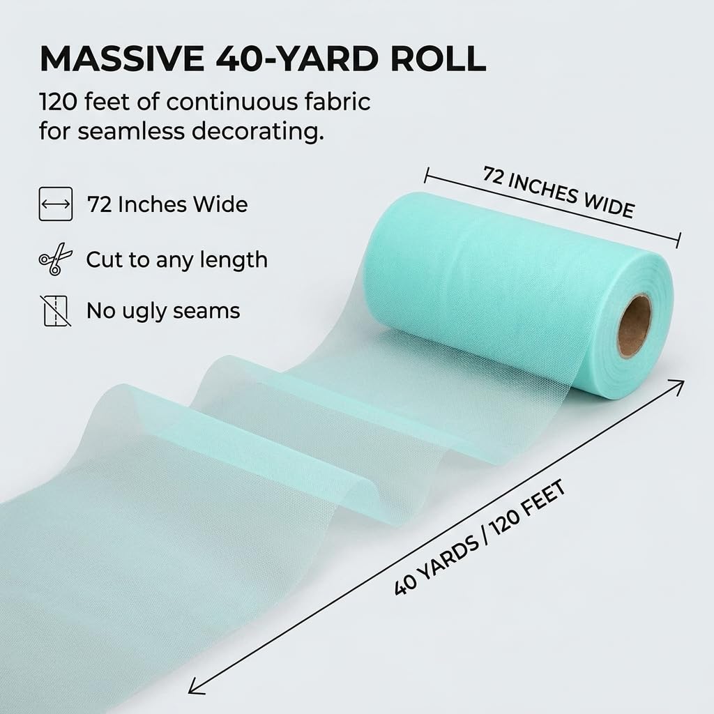 TCDesignerProducts Aqua Netting, Fabric Roll, 72 Inches x 40 Yards, Sheer Fabric for Wedding Decorations, Baby Shower, Gender Reveal, Prom, Homecoming, Photo Backdrops, Arch Draping - Image 3