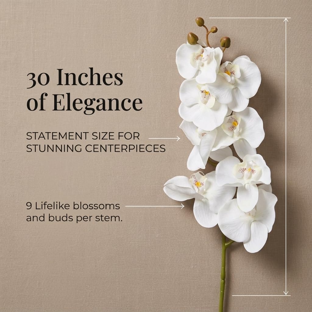 TCDesignerProducts Artificial White Orchid Blossom Stem Wedding Decoration, 30 Inches - Image 3