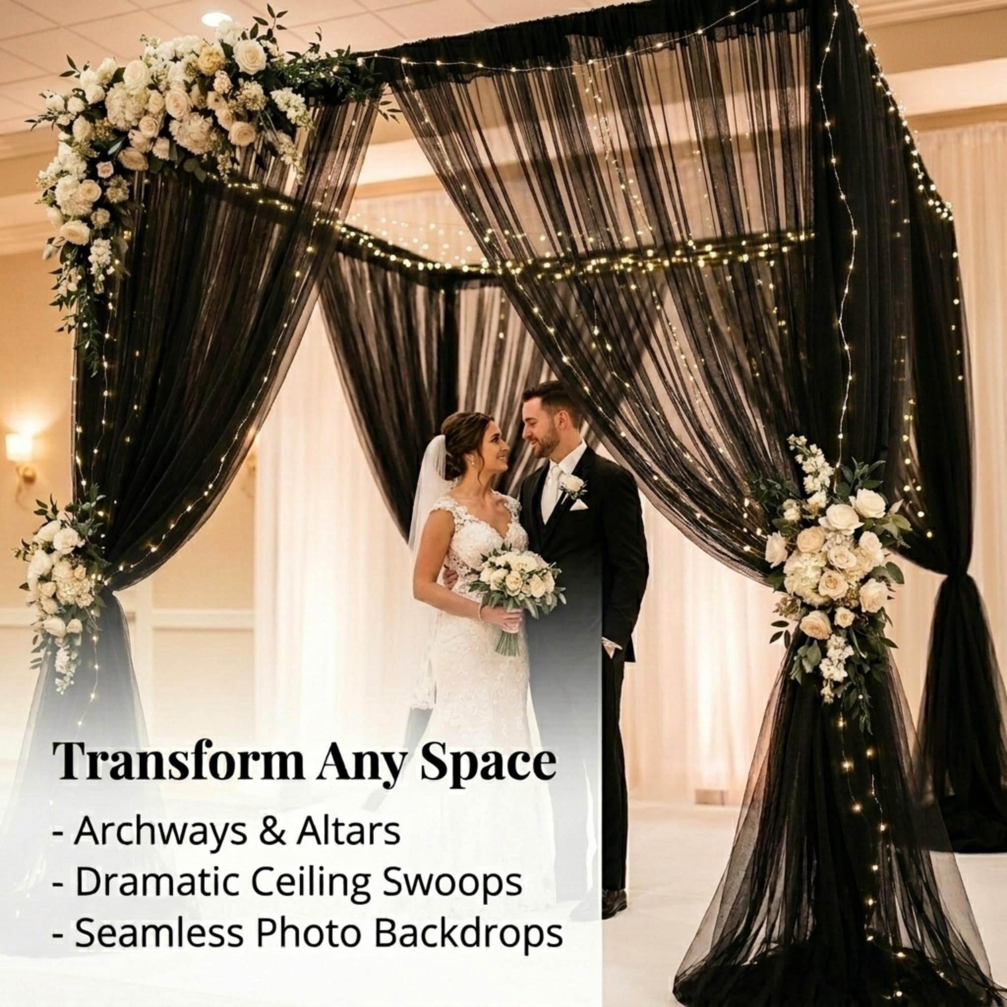 TCDesignerProducts Black Tulle Fabric Roll, 108 Inches x 100 Yards, Sheer Fabric for Wedding Decorations, Baby Shower, Gender Reveal, Prom, Homecoming, Photo Backdrops, Arch Draping - Image 8
