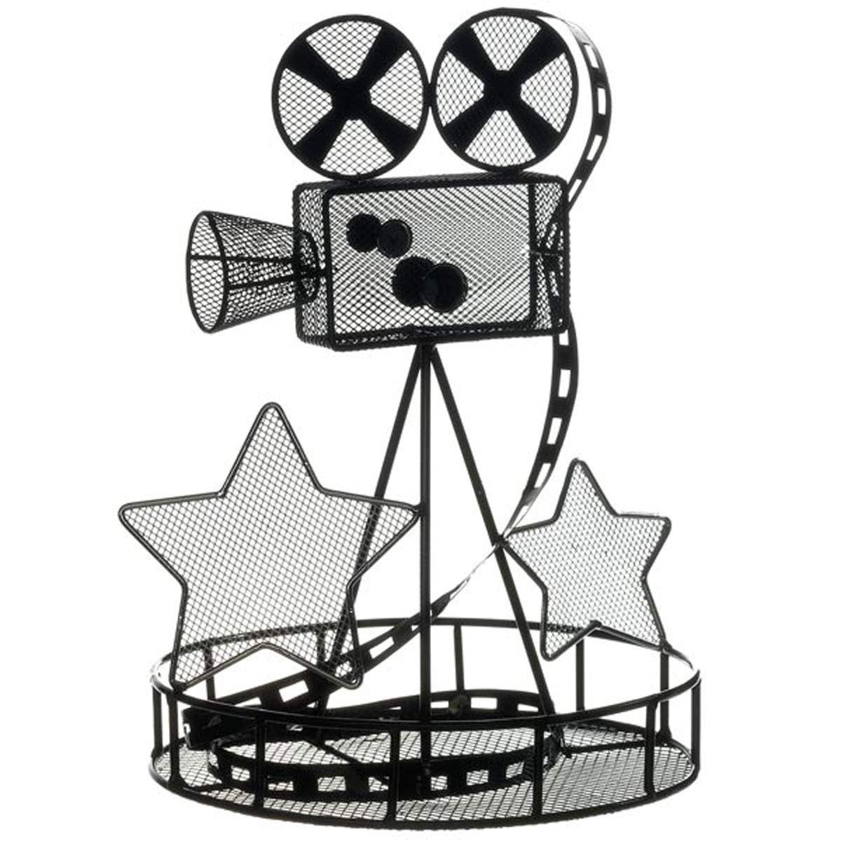 TCDesignerProducts Black Wire Movie Camera Centerpiece Set with Tea Lights, 12 Inches High, Table Decoration, Set of 2