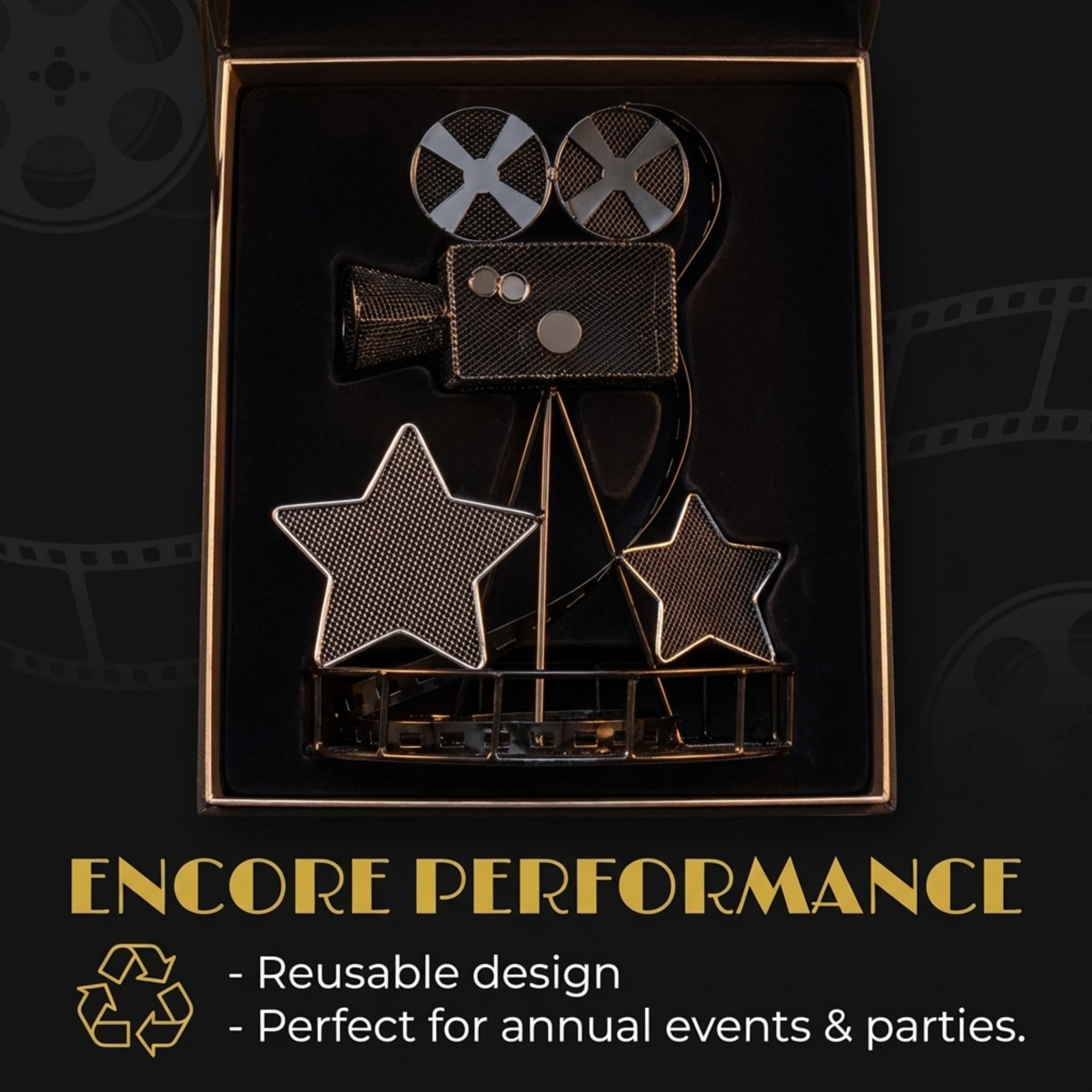 TCDesignerProducts Black Wire Movie Camera Centerpiece Set with Tea Lights, 12 Inches High, Table Decoration, Set of 2 - Image 2