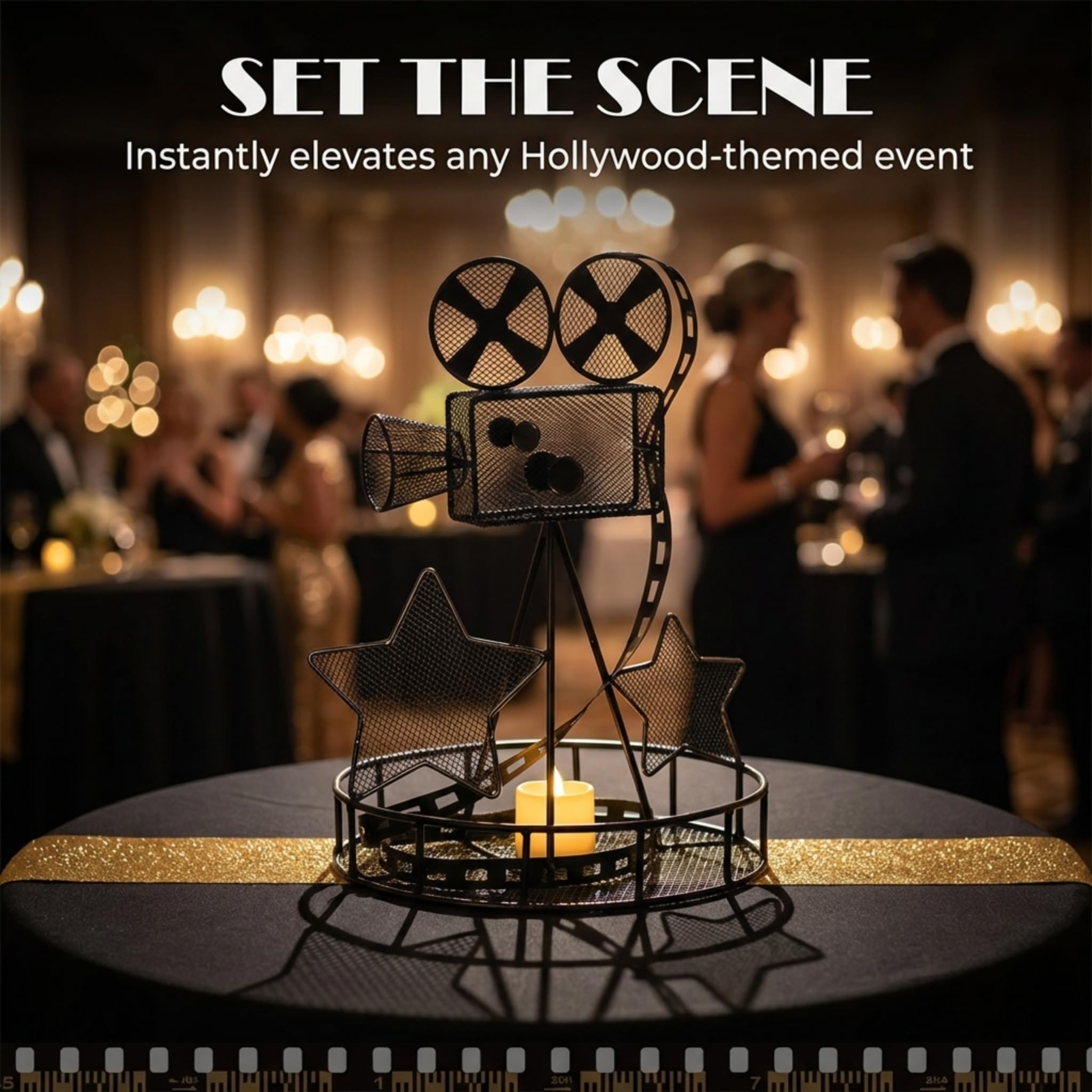 TCDesignerProducts Black Wire Movie Camera Centerpiece Set with Tea Lights, 12 Inches High, Table Decoration, Set of 2 - Image 4