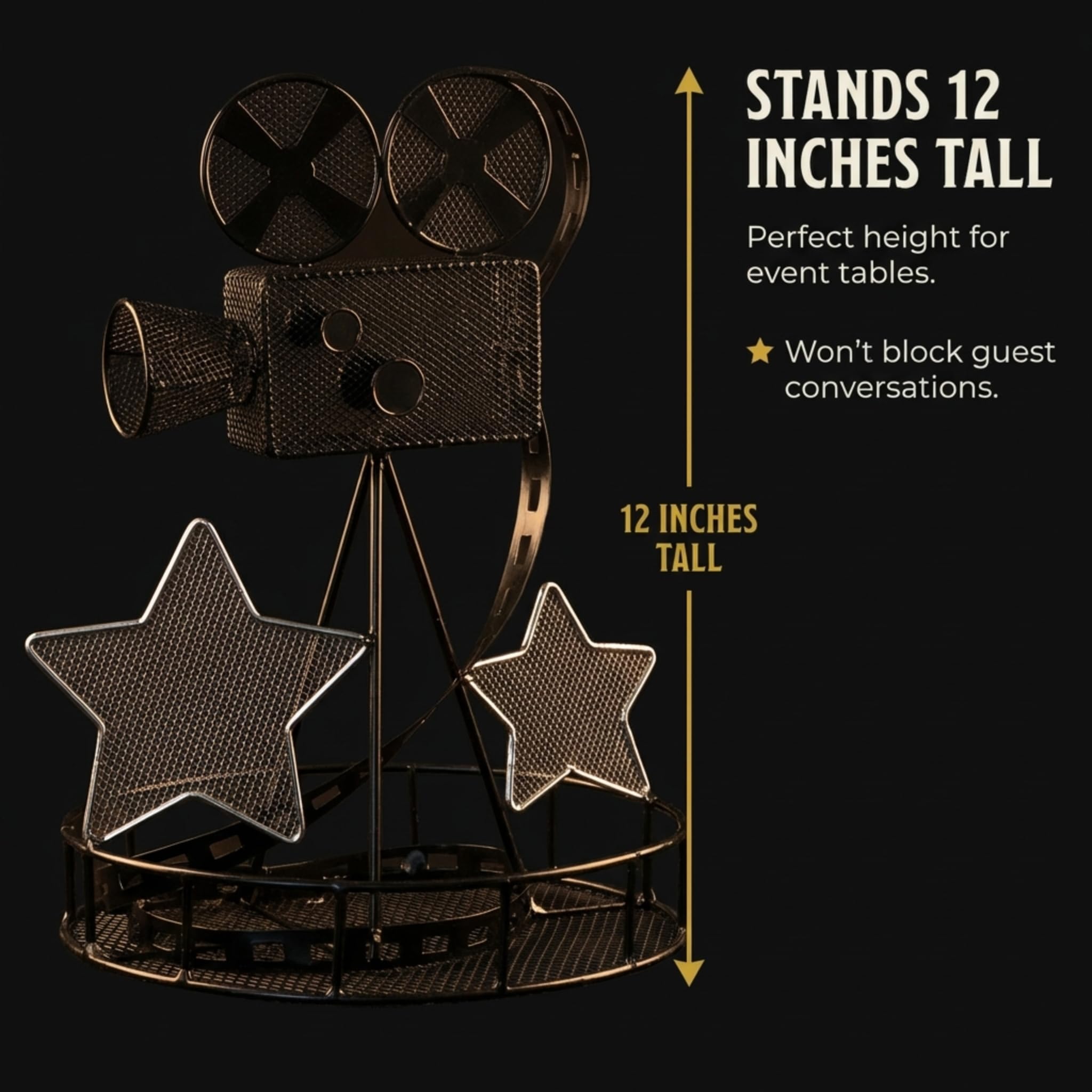 TCDesignerProducts Black Wire Movie Camera Centerpiece Set with Tea Lights, 12 Inches High, Table Decoration, Set of 2 - Image 5