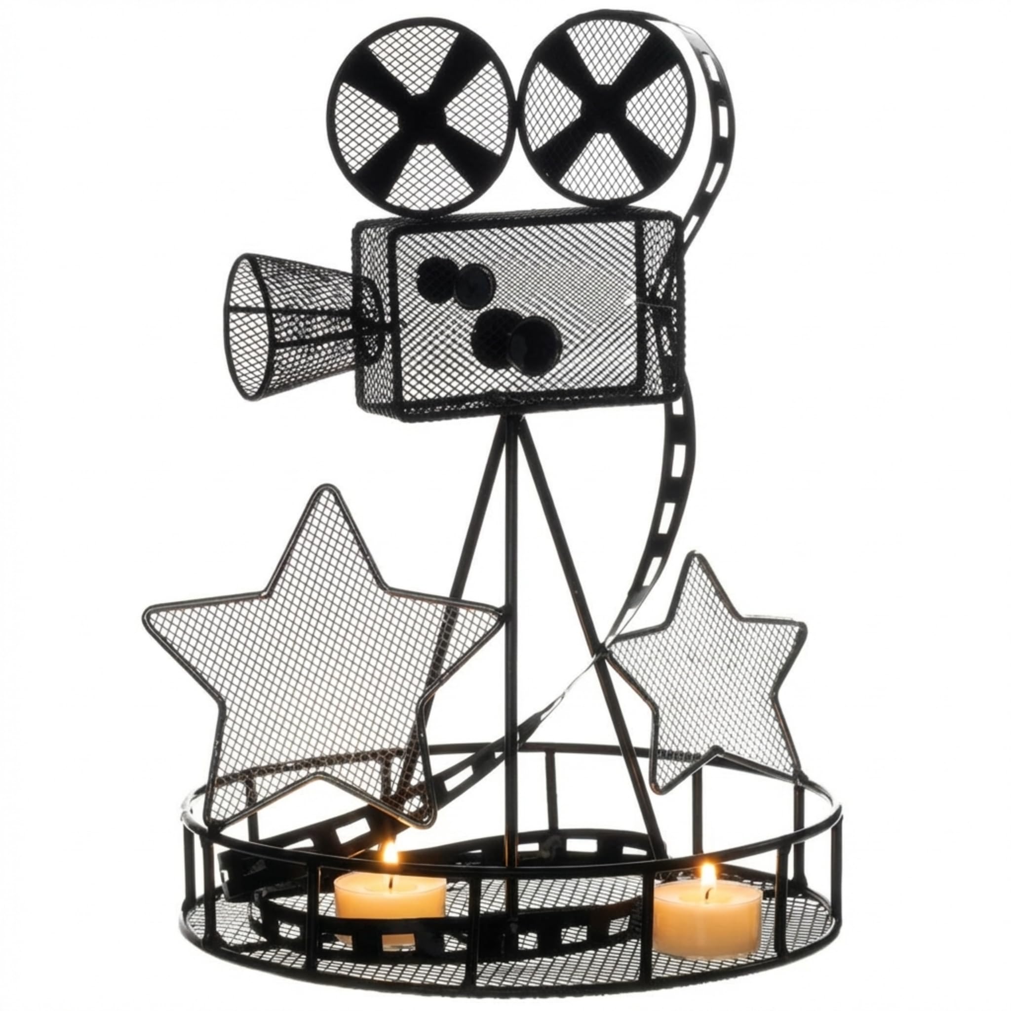 TCDesignerProducts Black Wire Movie Camera Centerpiece Set with Tea Lights, 12 Inches High, Table Decoration, Set of 2 - Image 7