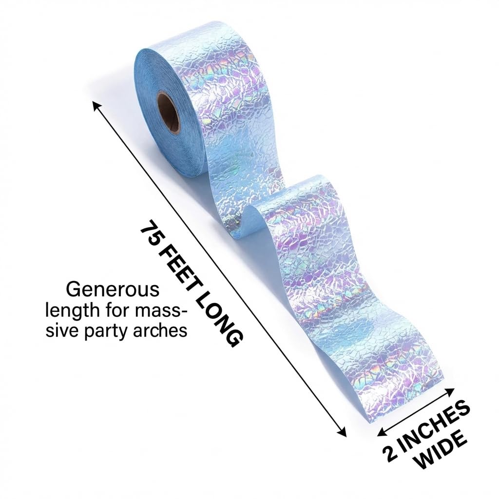 TCDesignerProducts Blue Iridescent Cracked Ice Textured Streamer Roll, 2 Inches x 75 Feet, Wedding Decorations - Image 3