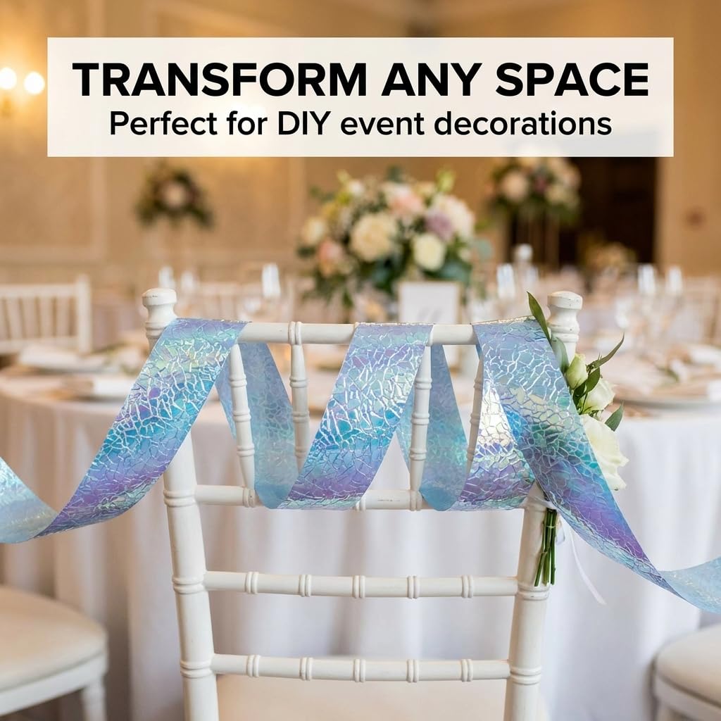 TCDesignerProducts Blue Iridescent Cracked Ice Textured Streamer Roll, 2 Inches x 75 Feet, Wedding Decorations - Image 8