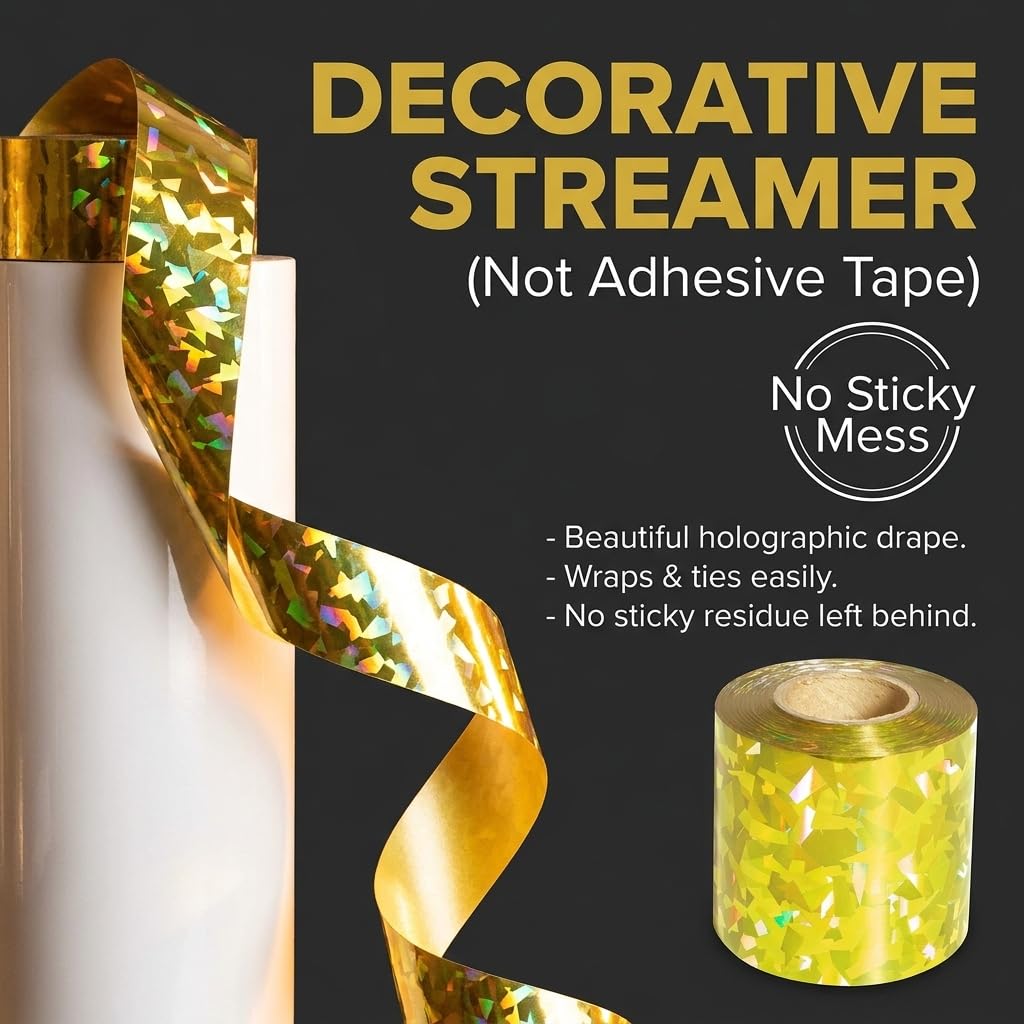 TCDesignerProducts Gold Holographic Streamer Roll, 2 Inches x 100 Feet - Image 3