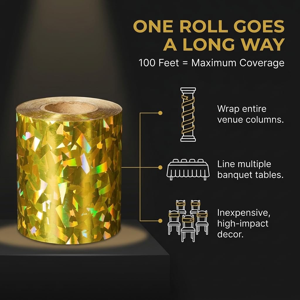 TCDesignerProducts Gold Holographic Streamer Roll, 2 Inches x 100 Feet - Image 5