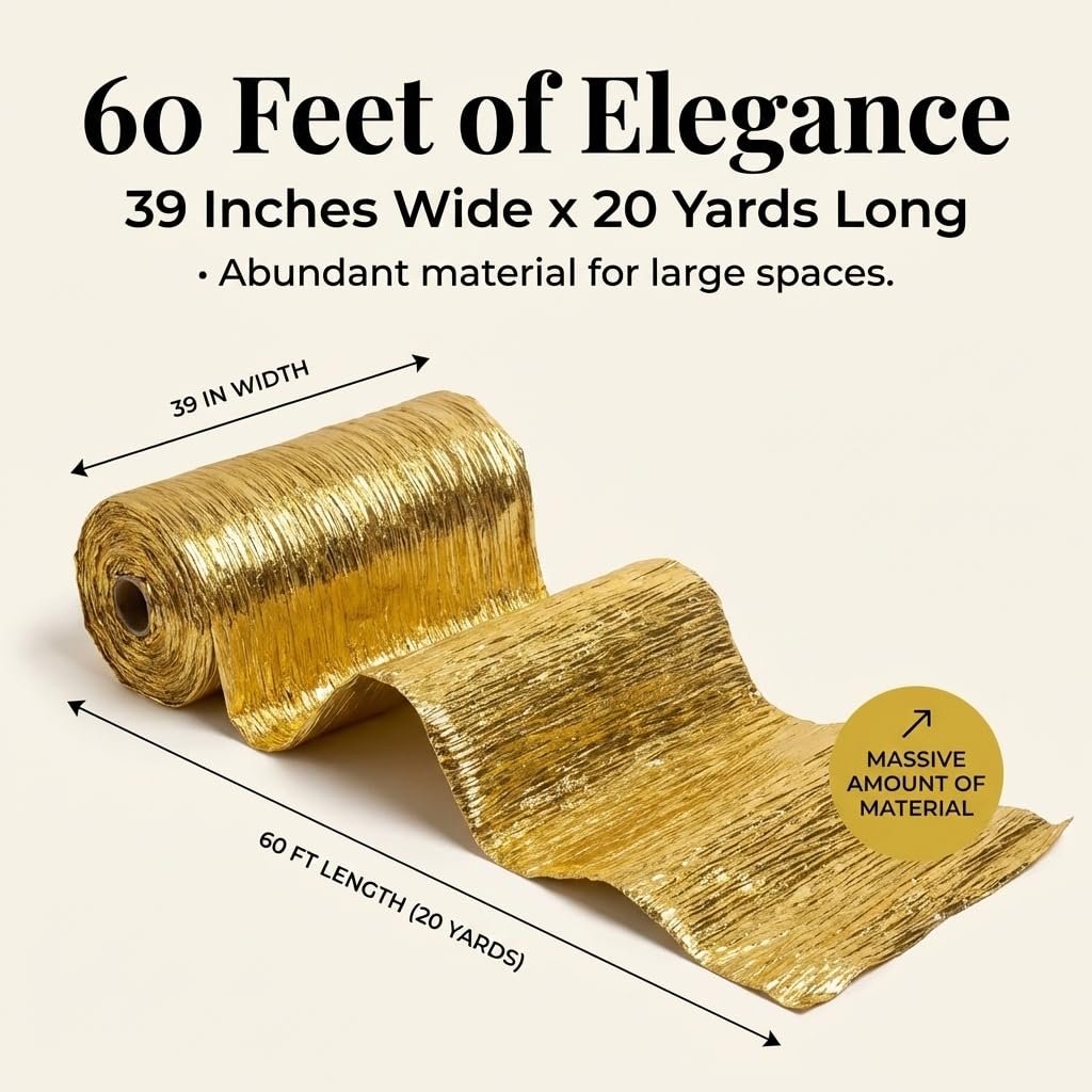 TCDesignerProducts, Gold Shiny Crushed Fabric, Wedding Decoration, 39 Inches x 20 Yards, Decorative Wedding Fabric for Wedding Reception, Baby Shower, Gender Reveal, Prom, Homecoming, Tables, Party - Image 3