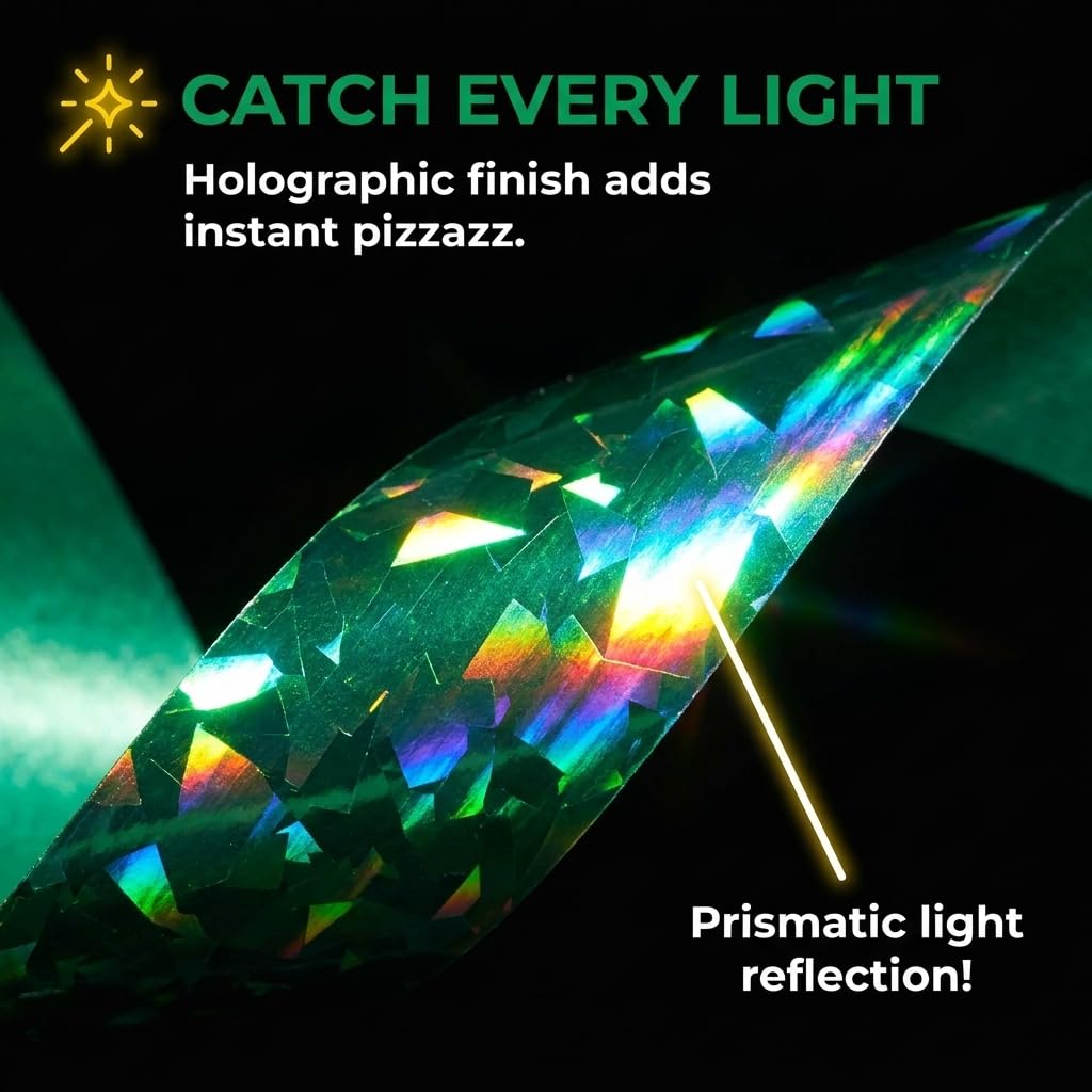 TCDesignerProducts Green Holographic Streamer Roll, 1 Inch x 100 Feet - Image 3