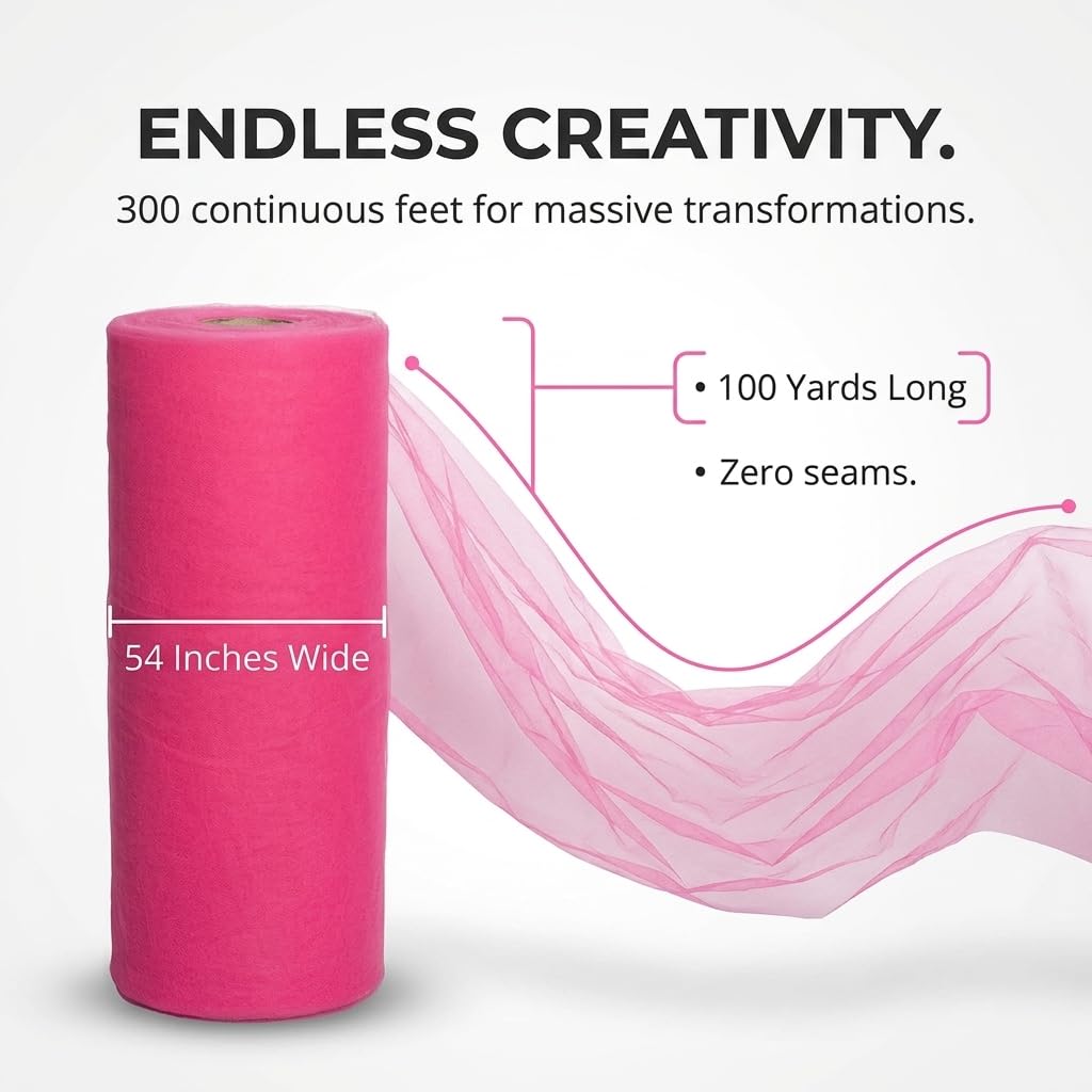TCDesignerProducts Hot Pink Tulle Fabric Roll, 54 Inches x 100 Yards, Sheer Fabric for Wedding Decorations, Baby Shower, Gender Reveal, Prom, Homecoming, Photo Backdrops, Arch Draping - Image 3