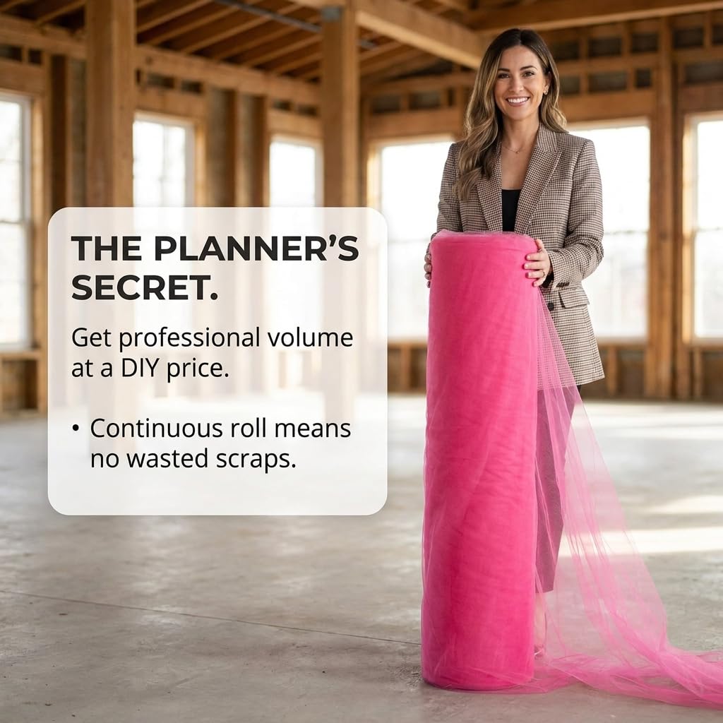 TCDesignerProducts Hot Pink Tulle Fabric Roll, 54 Inches x 100 Yards, Sheer Fabric for Wedding Decorations, Baby Shower, Gender Reveal, Prom, Homecoming, Photo Backdrops, Arch Draping - Image 5