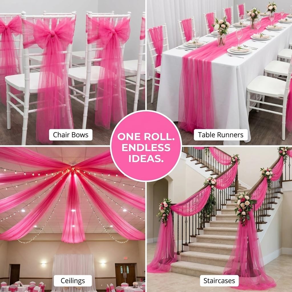 TCDesignerProducts Hot Pink Tulle Fabric Roll, 54 Inches x 100 Yards, Sheer Fabric for Wedding Decorations, Baby Shower, Gender Reveal, Prom, Homecoming, Photo Backdrops, Arch Draping - Image 7