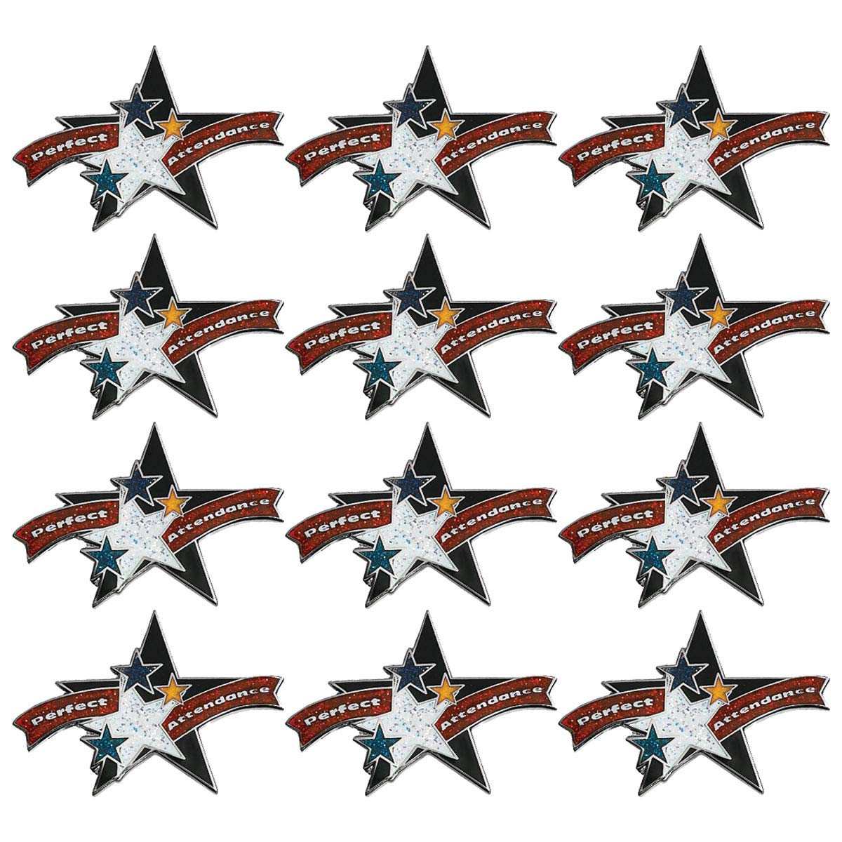 TCDesignerProducts Perfect Attendance Glitter Award Pin, Pack of 12