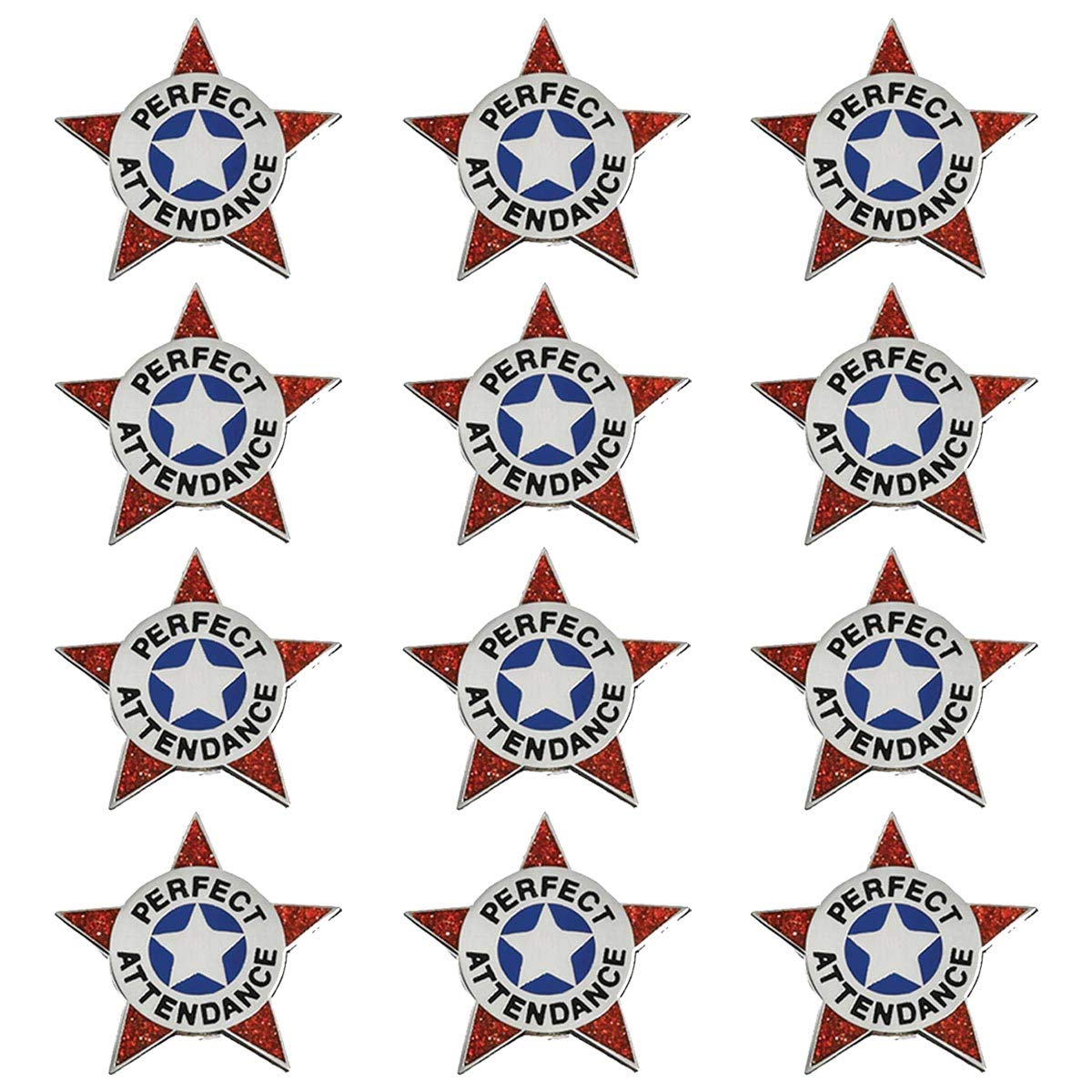 TCDesignerProducts Perfect Attendance Glitter Badge Award Pin, Pack of 12