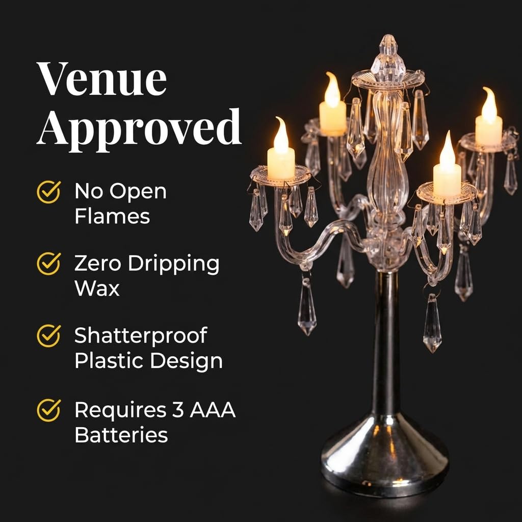 TCDesignerProducts Plastic Crystal Chandelier Centerpiece, 10.8 Inches High, 4 Candelabra Arms, 4 Battery Operated LED Candles - Image 4
