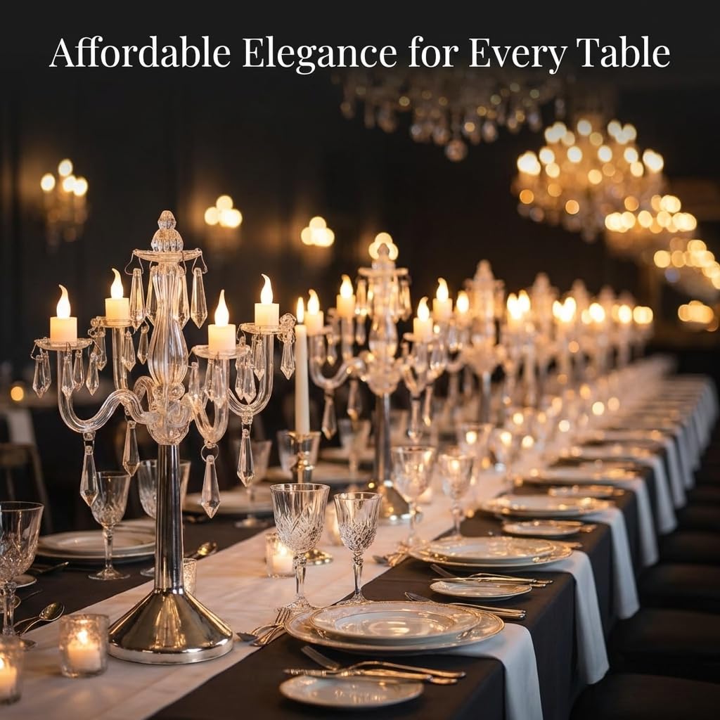 TCDesignerProducts Plastic Crystal Chandelier Centerpiece, 10.8 Inches High, 4 Candelabra Arms, 4 Battery Operated LED Candles - Image 6