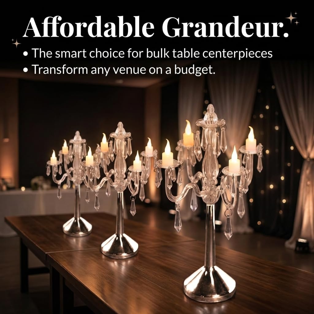 TCDesignerProducts Plastic Crystal Chandelier Centerpiece, 10.8 Inches High, 4 Candelabra Arms, 4 Battery Operated LED Candles - Image 8