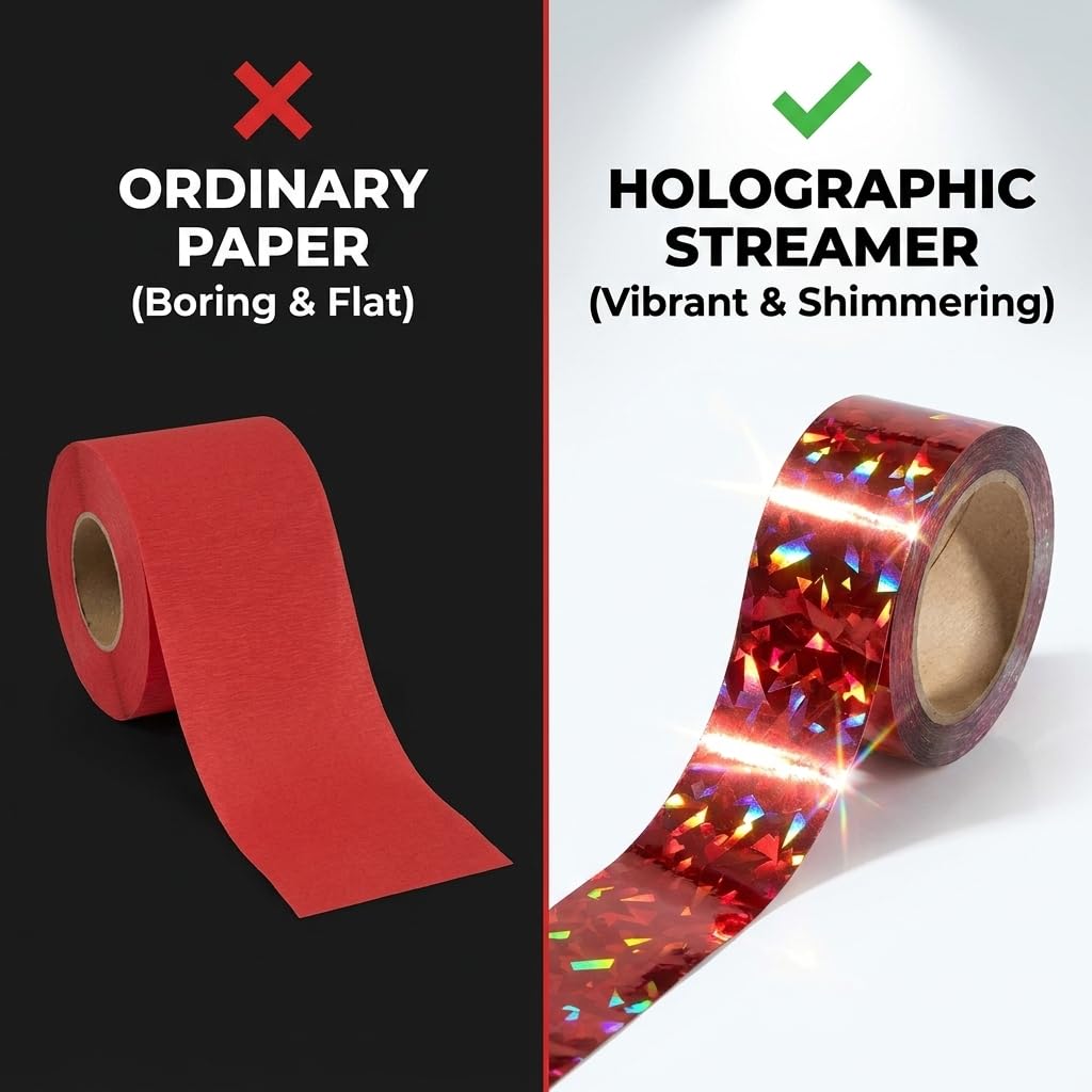 TCDesignerProducts Red Holographic Streamer Roll, 1 Inch x 100 Feet - Image 8