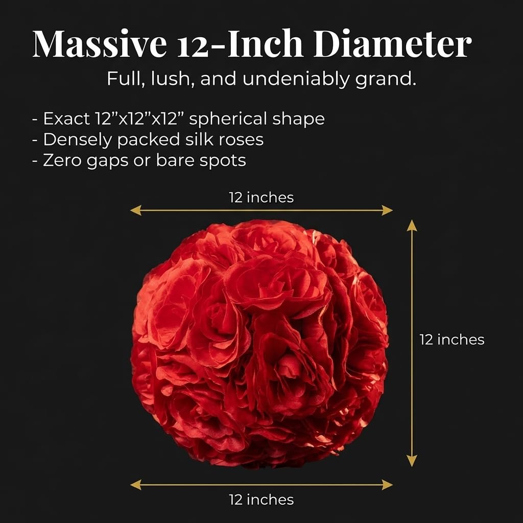 TCDesignerProducts Red Silk Flower Ball Pomander Wedding Decoration, 12 Inches - Image 3