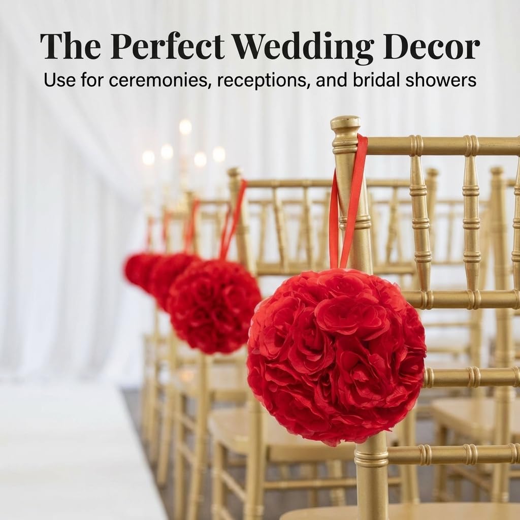 TCDesignerProducts Red Silk Flower Ball Pomander Wedding Decoration, 12 Inches - Image 5