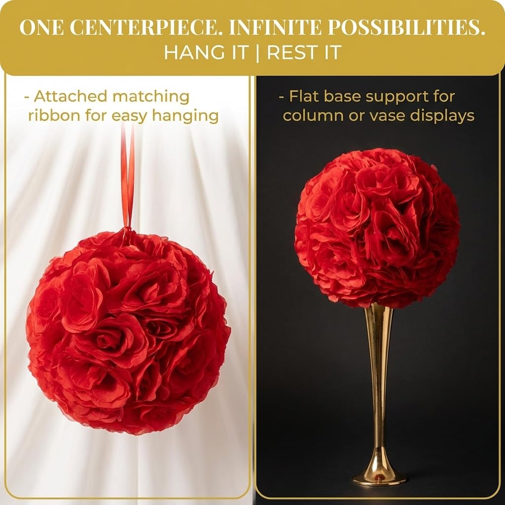 TCDesignerProducts Red Silk Flower Ball Pomander Wedding Decoration, 12 Inches - Image 6