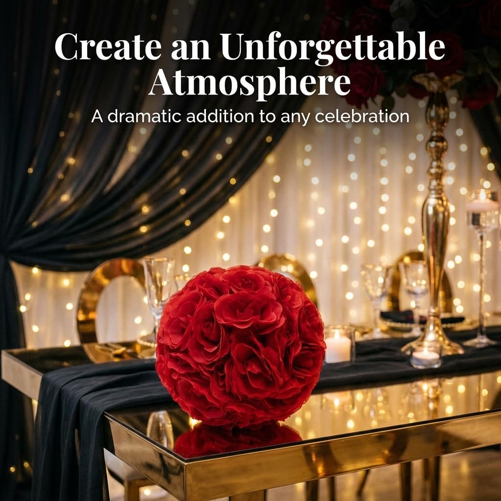 TCDesignerProducts Red Silk Flower Ball Pomander Wedding Decoration, 12 Inches - Image 7