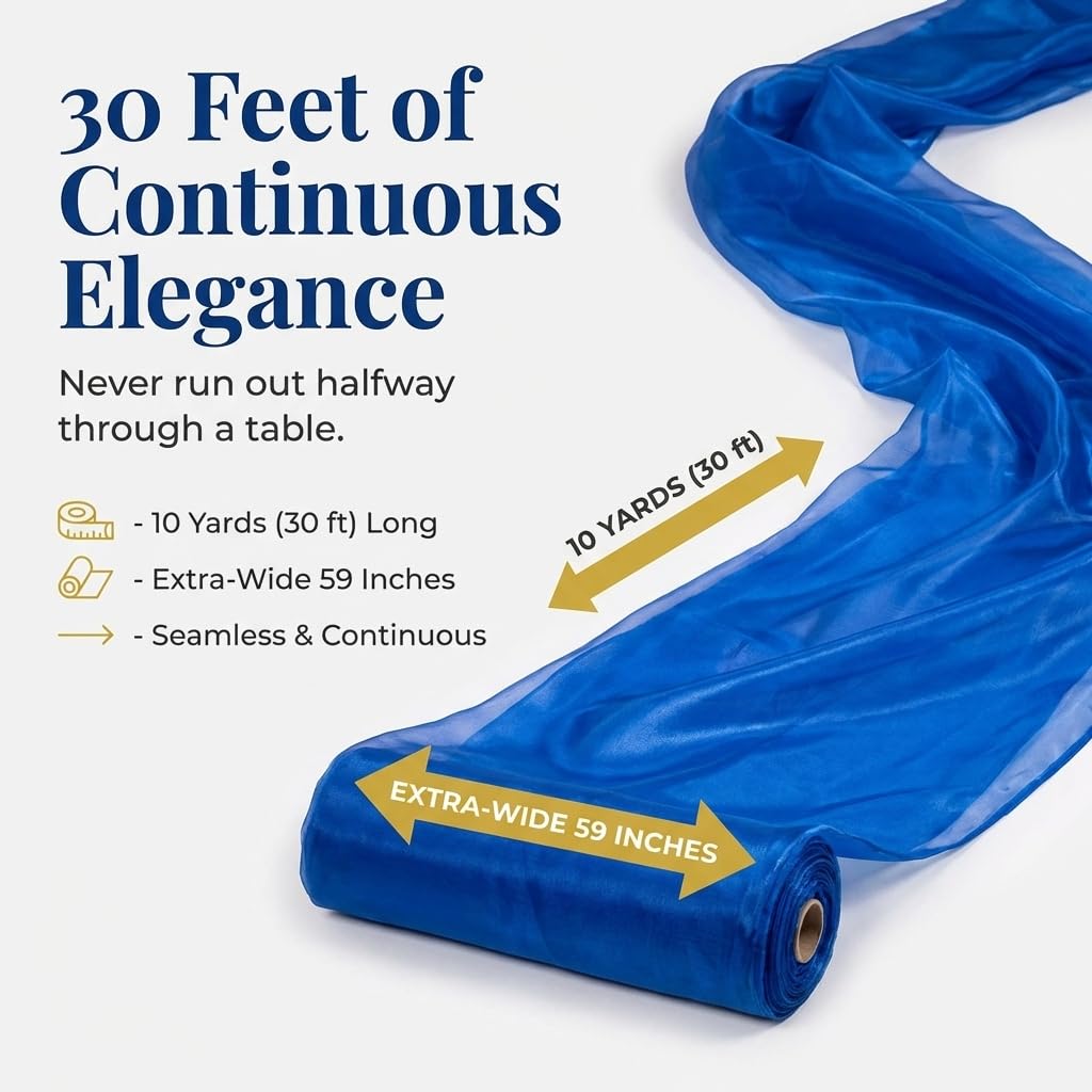 TCDesignerProducts, Royal Blue Satin Look Fabric Roll, 59 Inches x 10 Yards, Decorative Wedding Fabric for Wedding Reception, Baby Shower, Gender Reveal, Prom, Homecoming, Tables, Party - Image 3