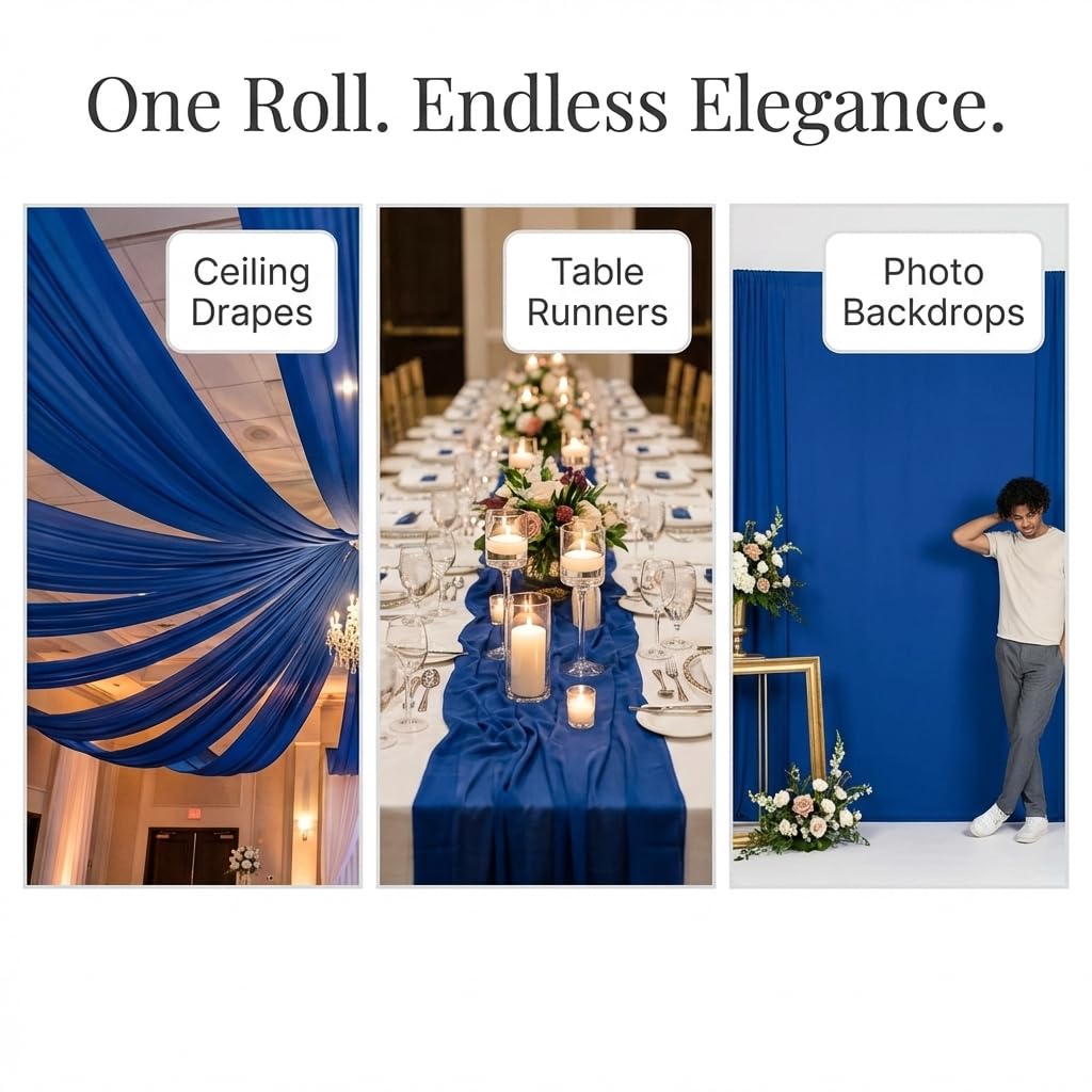 TCDesignerProducts, Royal Blue Satin Look Fabric Roll, 59 Inches x 10 Yards, Decorative Wedding Fabric for Wedding Reception, Baby Shower, Gender Reveal, Prom, Homecoming, Tables, Party - Image 9