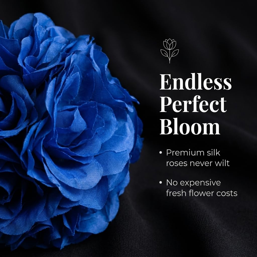 TCDesignerProducts Royal Blue Silk Flower Ball Pomander Wedding Decoration, 6 Inches - Image 4