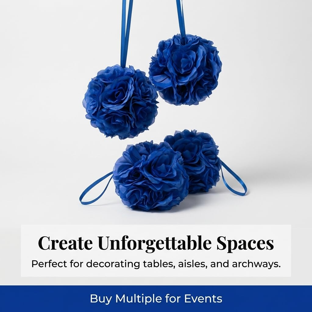 TCDesignerProducts Royal Blue Silk Flower Ball Pomander Wedding Decoration, 6 Inches - Image 8