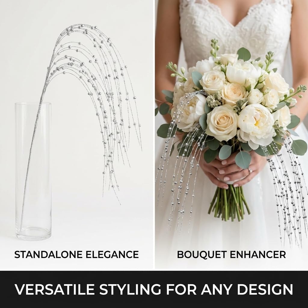 TCDesignerProducts Silver Glitter Bead Floral Cascade Wedding Decoration, 36.5 Inches - 2 Count - Image 4