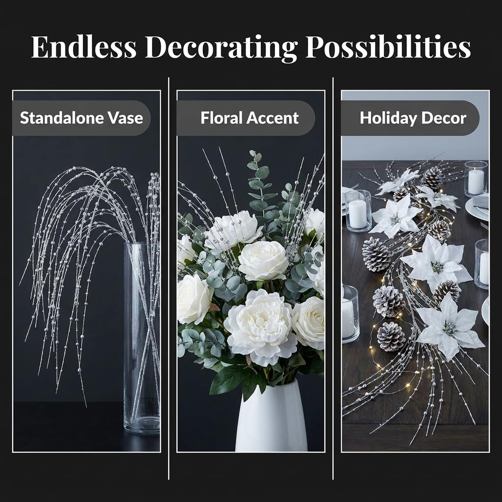 TCDesignerProducts Silver Glitter Bead Floral Cascade Wedding Decoration, 36.5 Inches - 2 Count - Image 7