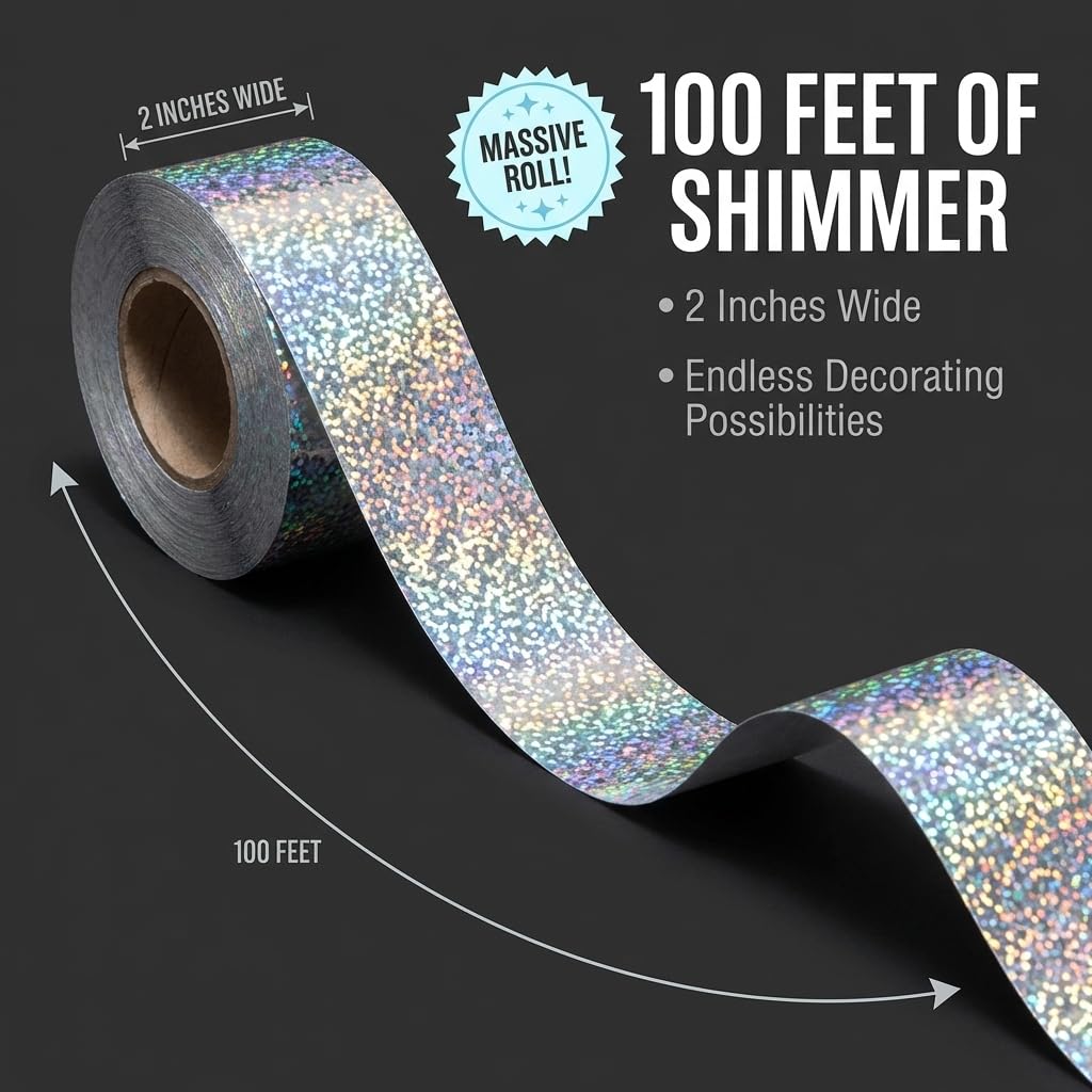 TCDesignerProducts Silver Sparkle Holographic Streamer Roll, 2 Inches x 100 Feet - Image 3