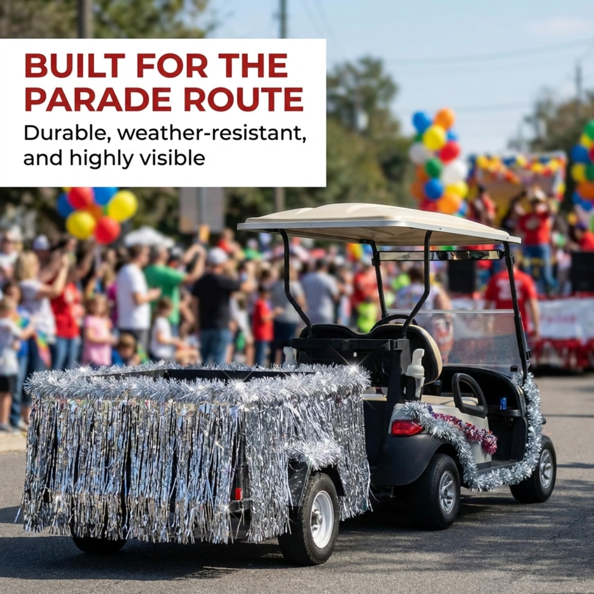 TCDesignerProducts Silver Tinsel Garland - 15' Long x 2" Wide, Parade Float Decorations for Trailer Or Golf Cart, Christmas Garland Décor for Home and Party - Image 2
