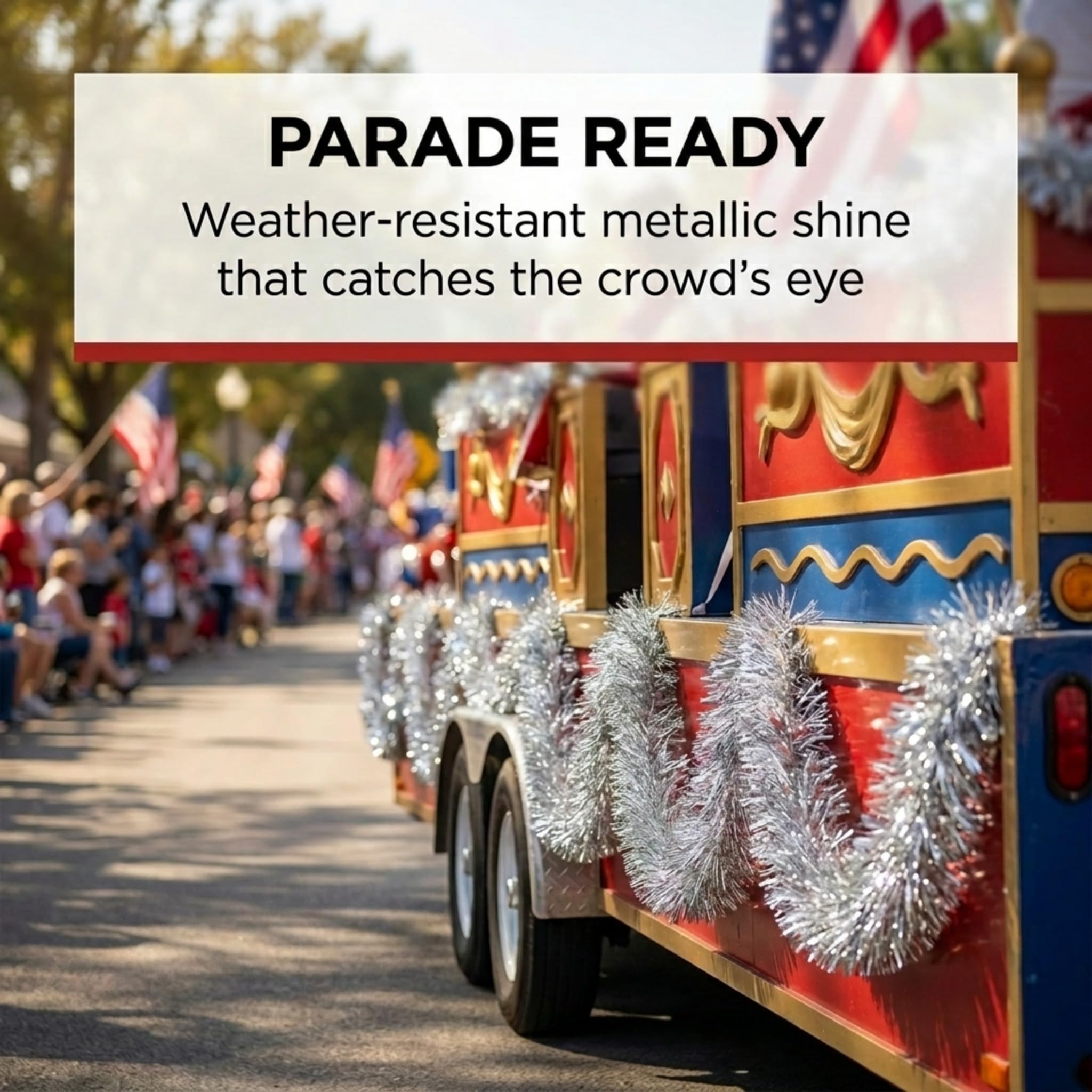 TCDesignerProducts Silver Tinsel Garland - 15' Long x 2" Wide, Parade Float Decorations for Trailer Or Golf Cart, Christmas Garland Décor for Home and Party - Image 4