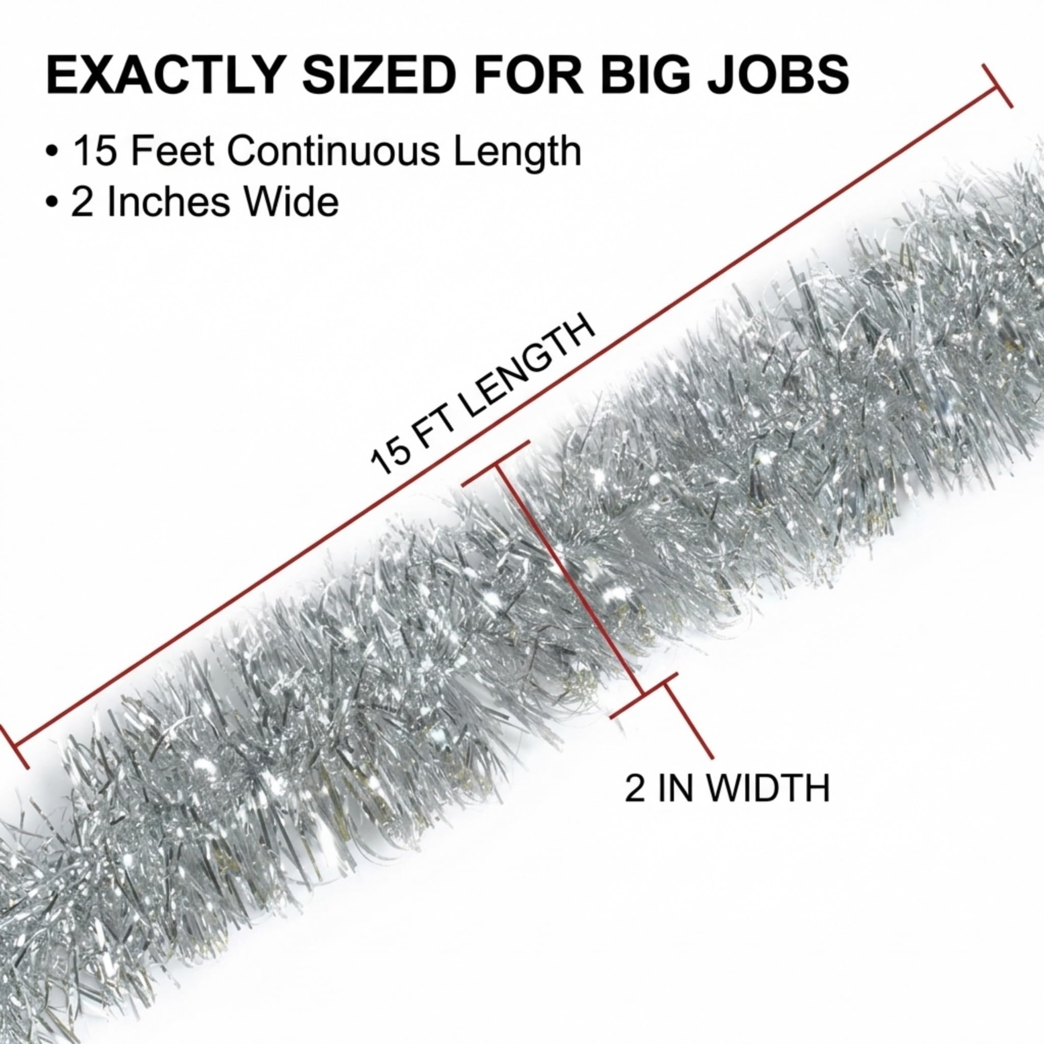 TCDesignerProducts Silver Tinsel Garland - 15' Long x 2" Wide, Parade Float Decorations for Trailer Or Golf Cart, Christmas Garland Décor for Home and Party - Image 5