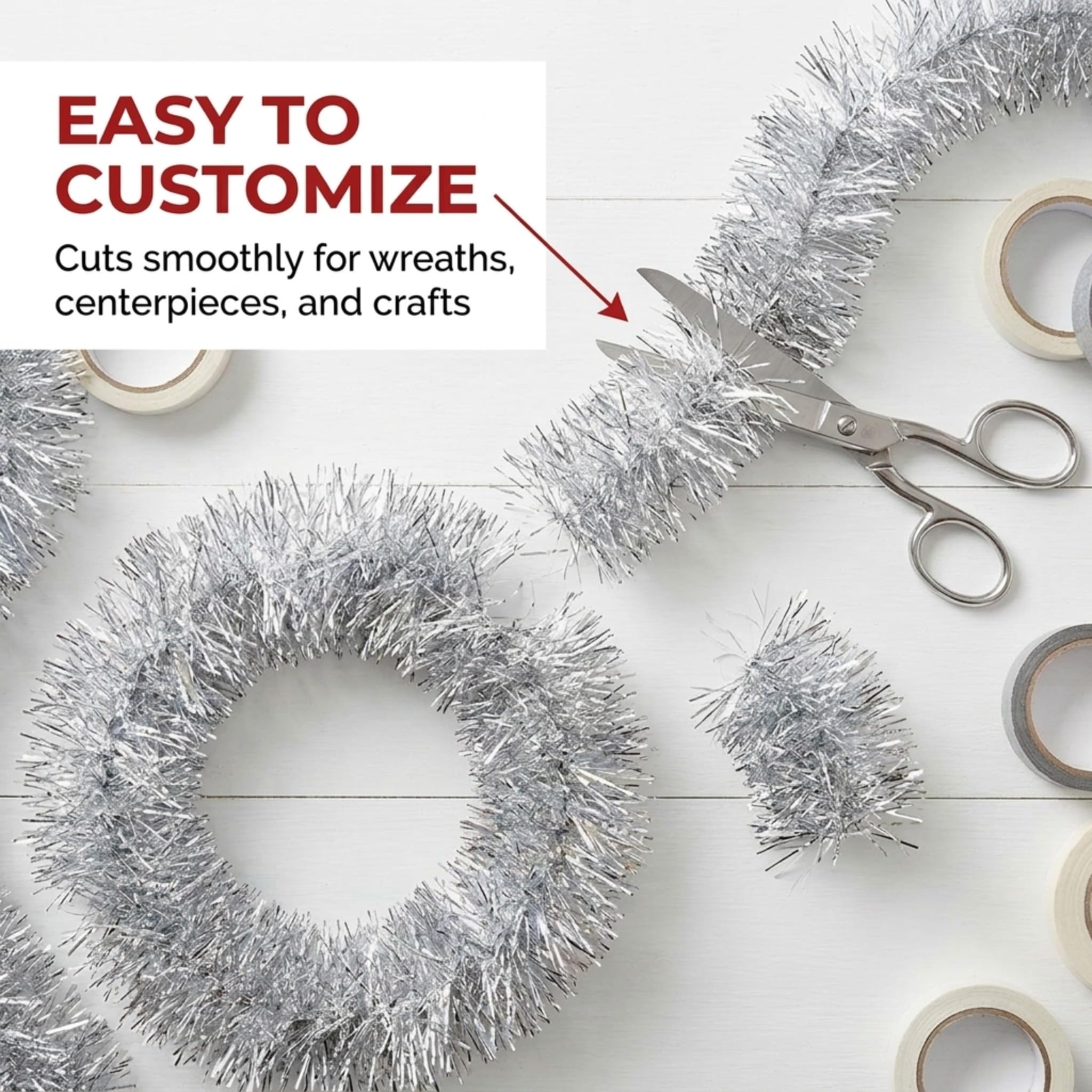 TCDesignerProducts Silver Tinsel Garland - 15' Long x 2" Wide, Parade Float Decorations for Trailer Or Golf Cart, Christmas Garland Décor for Home and Party - Image 6