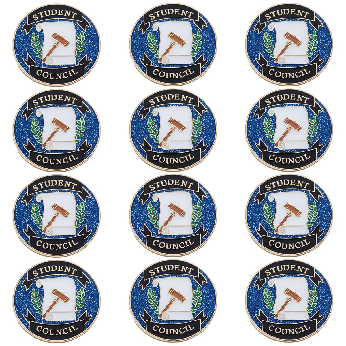 TCDesignerProducts Student Council Blue Glitter Award Pin, Pack of 12