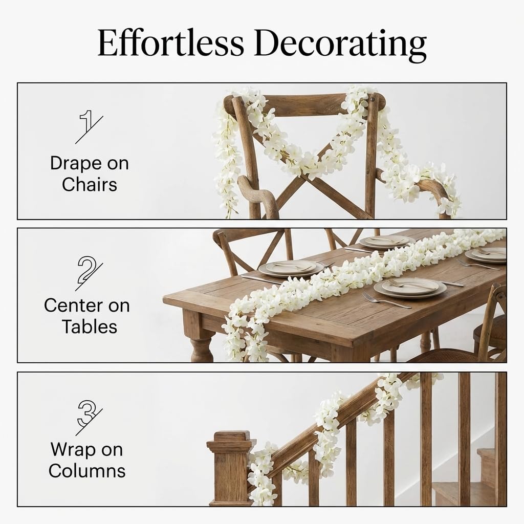 TCDesignerProducts White Faux Hydrangea Garland, 70 Inches, Wedding, Party Decoration - Image 4