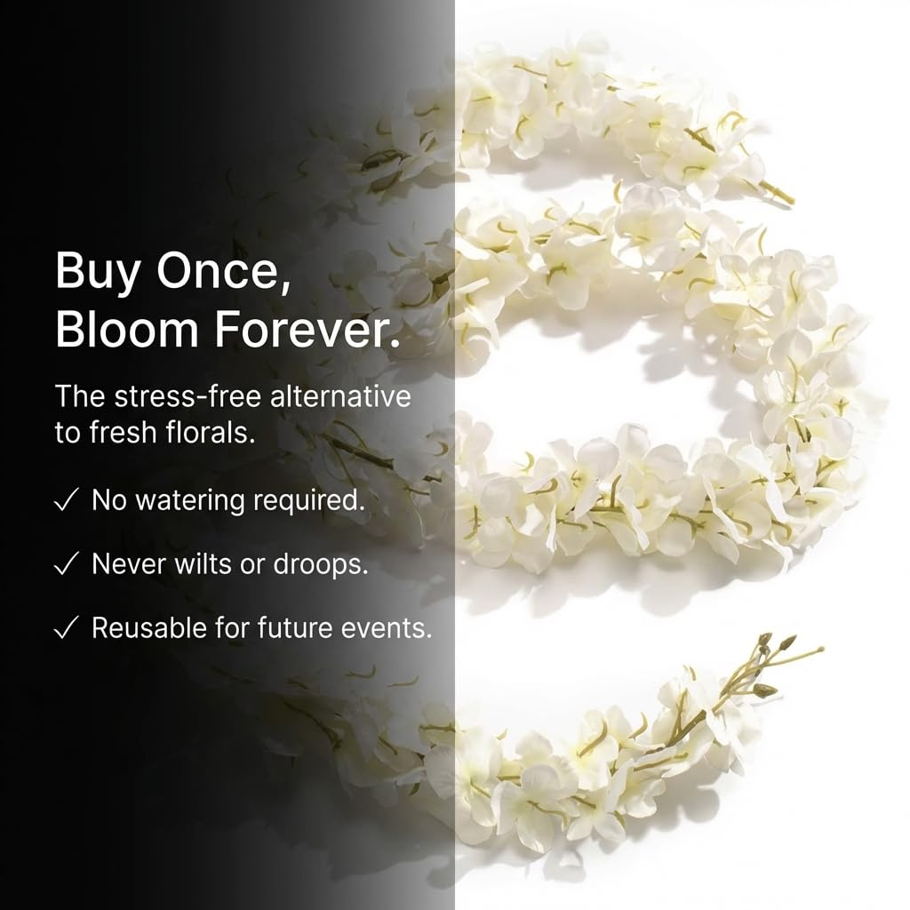 TCDesignerProducts White Faux Hydrangea Garland, 70 Inches, Wedding, Party Decoration - Image 6