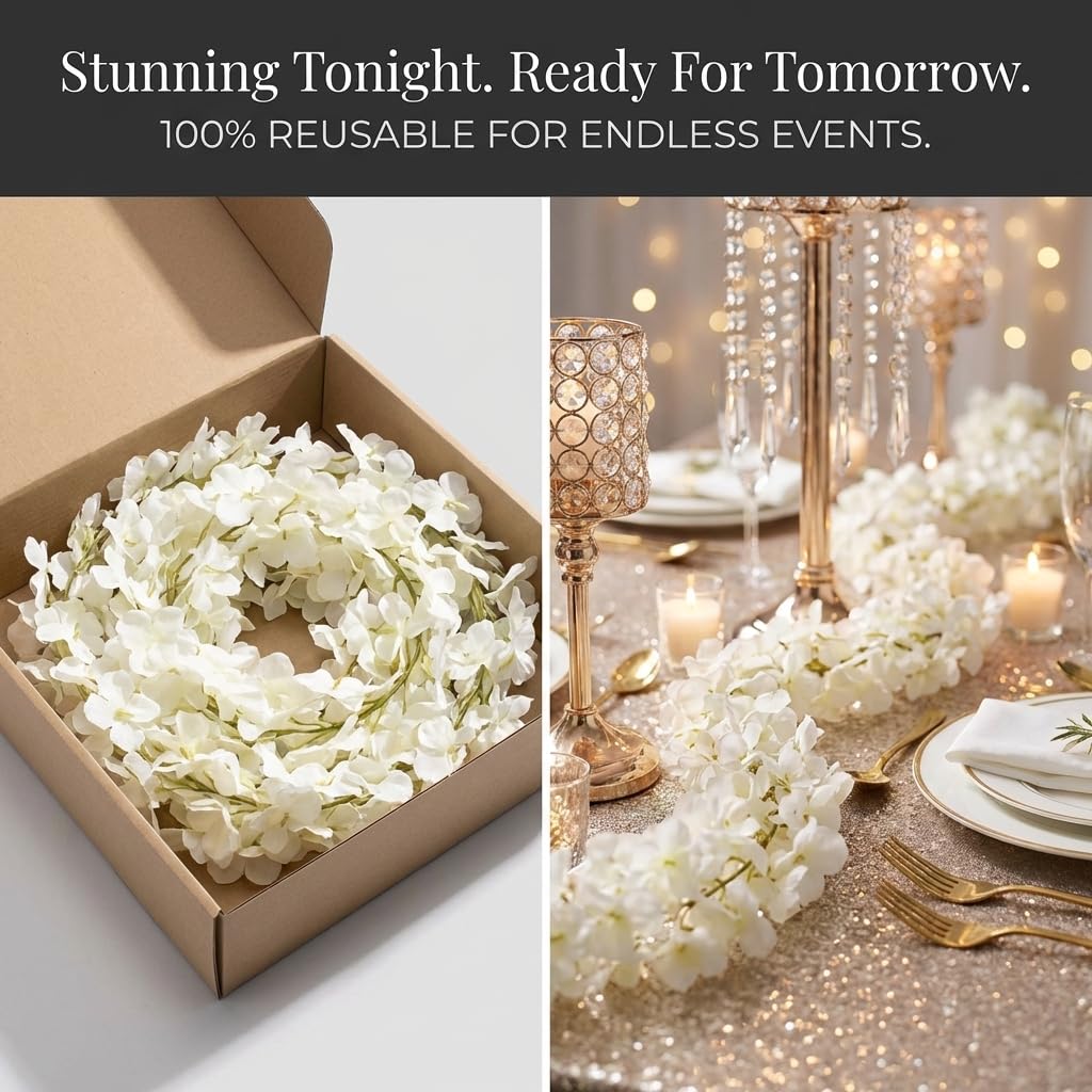 TCDesignerProducts White Faux Hydrangea Garland, 70 Inches, Wedding, Party Decoration - Image 7