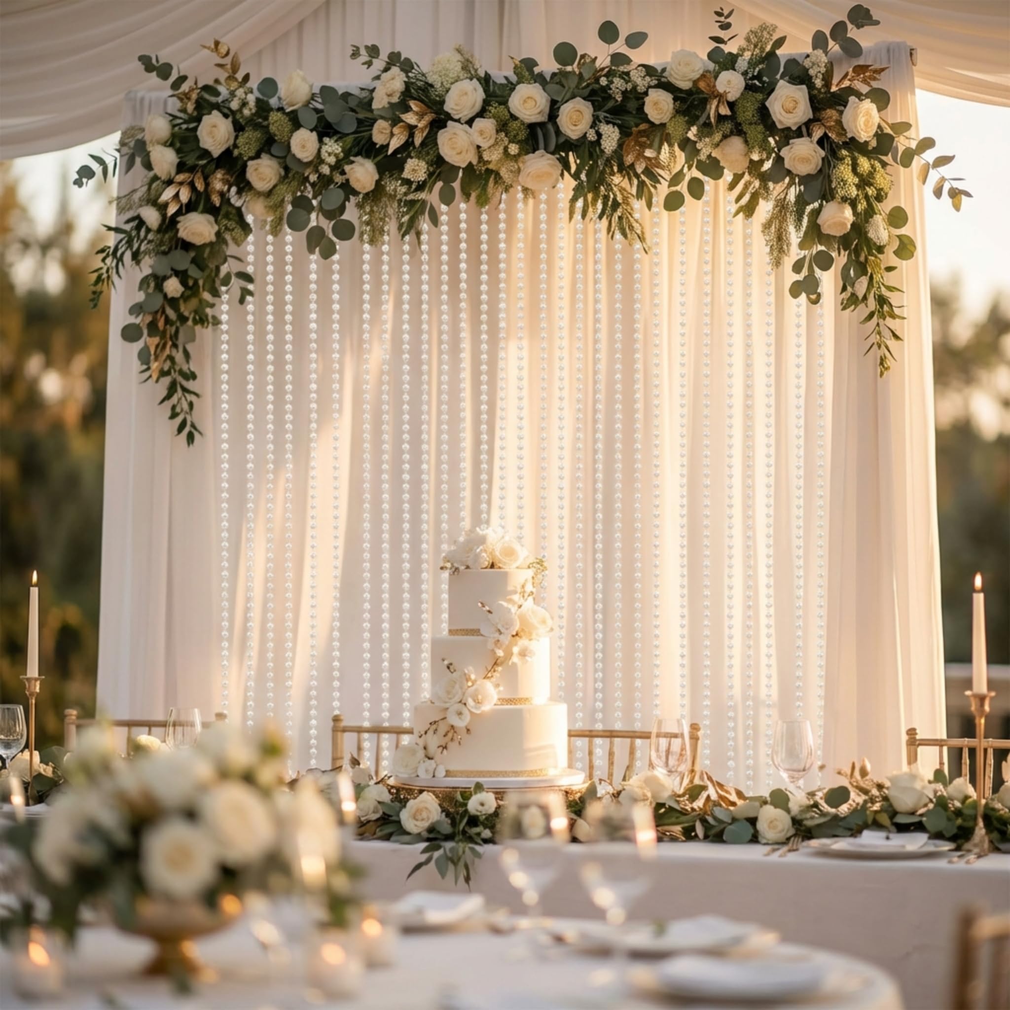 TCDesignerProducts White Pearl Bead Curtain Wedding Decoration, 36 Inches x 9 Feet - Image 3