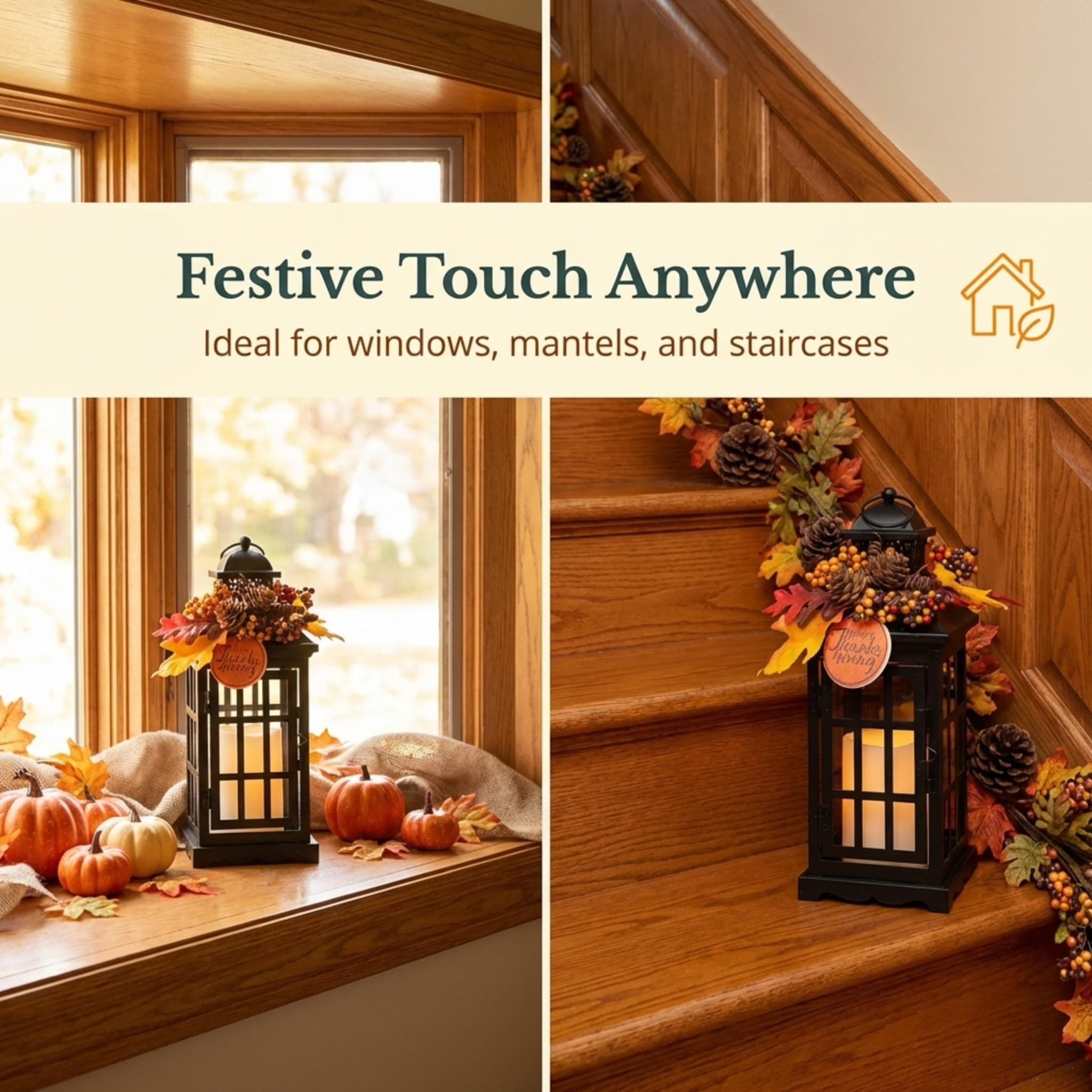 Thanksgiving Decorative Lantern Set, 10 1/2 Inches, Holiday Decorations - Image 3