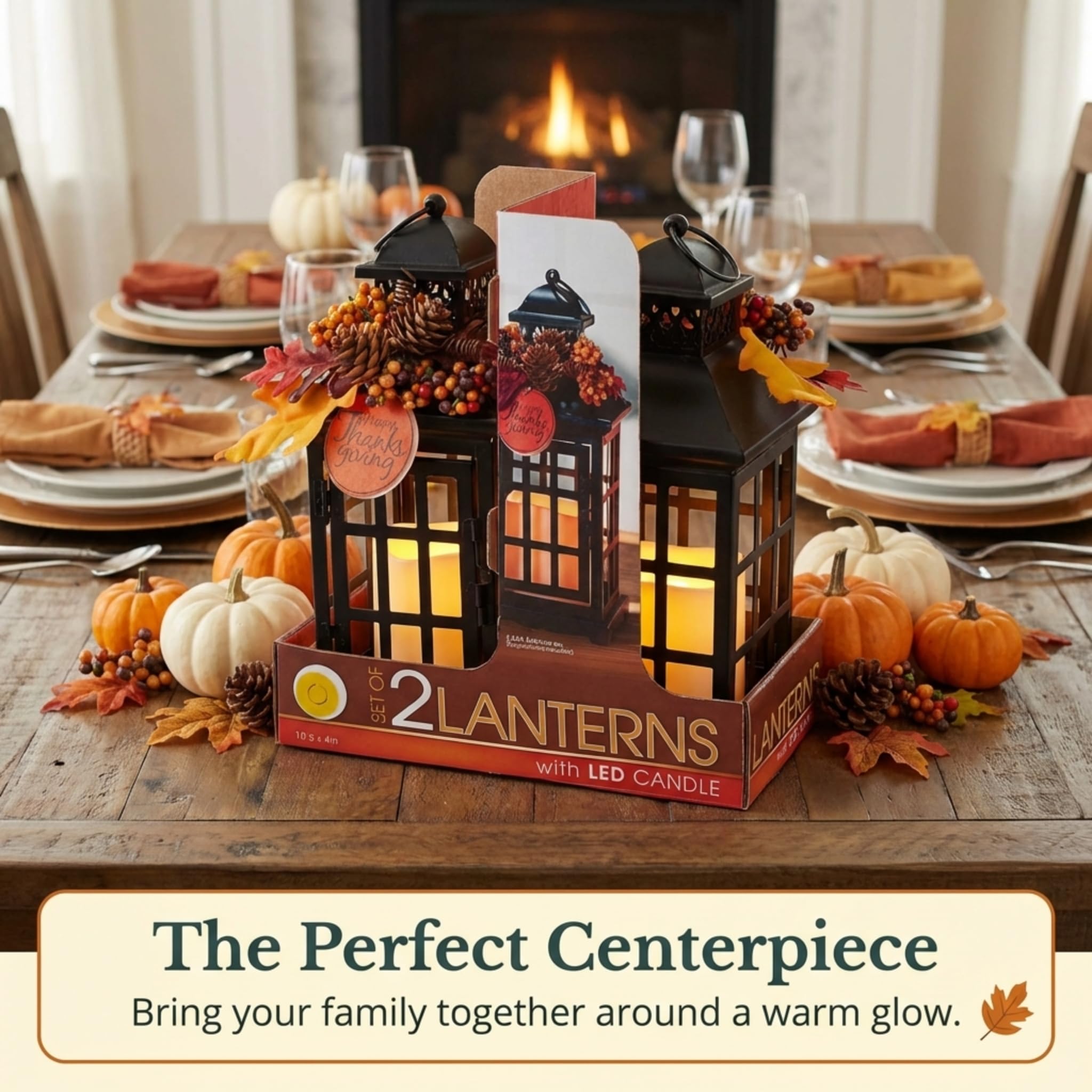 Thanksgiving Decorative Lantern Set, 10 1/2 Inches, Holiday Decorations - Image 4