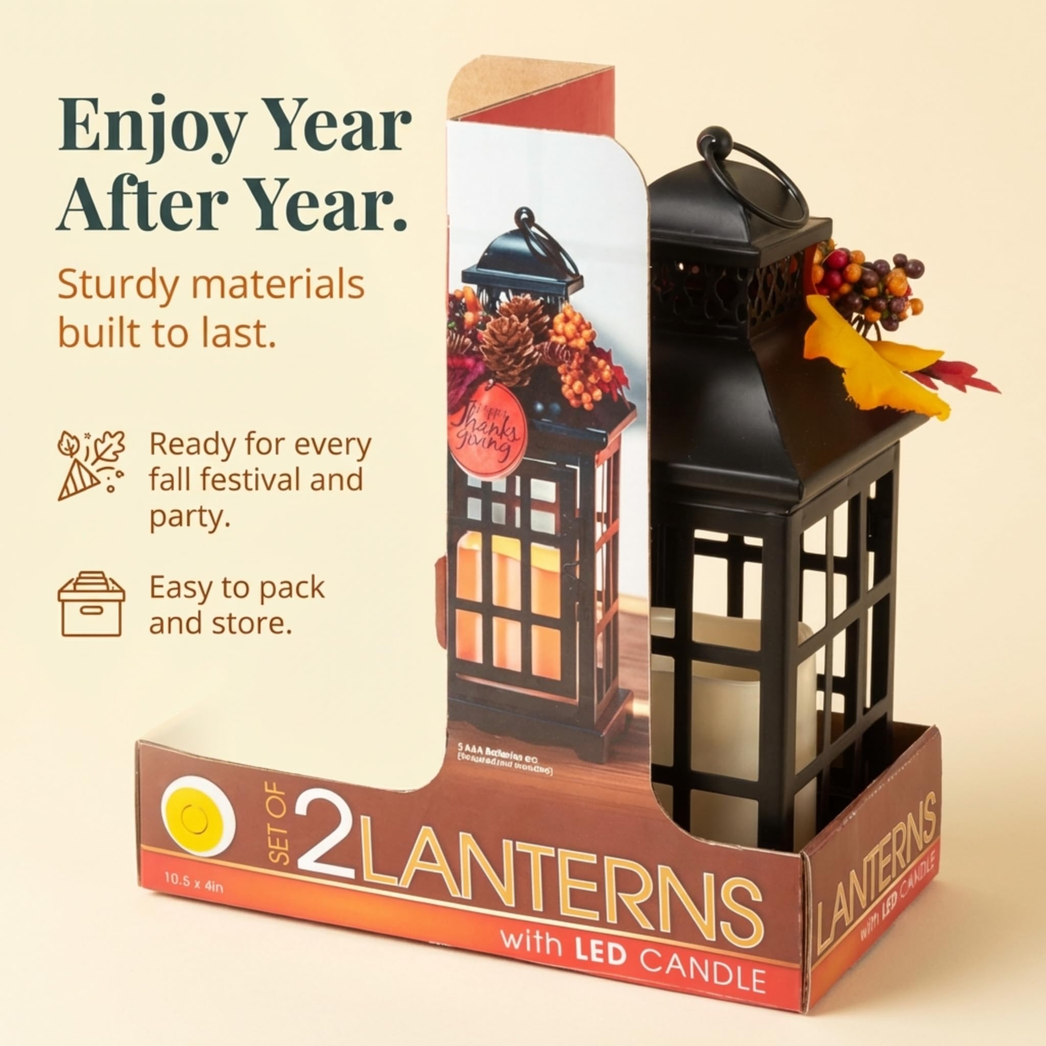 Thanksgiving Decorative Lantern Set, 10 1/2 Inches, Holiday Decorations - Image 7